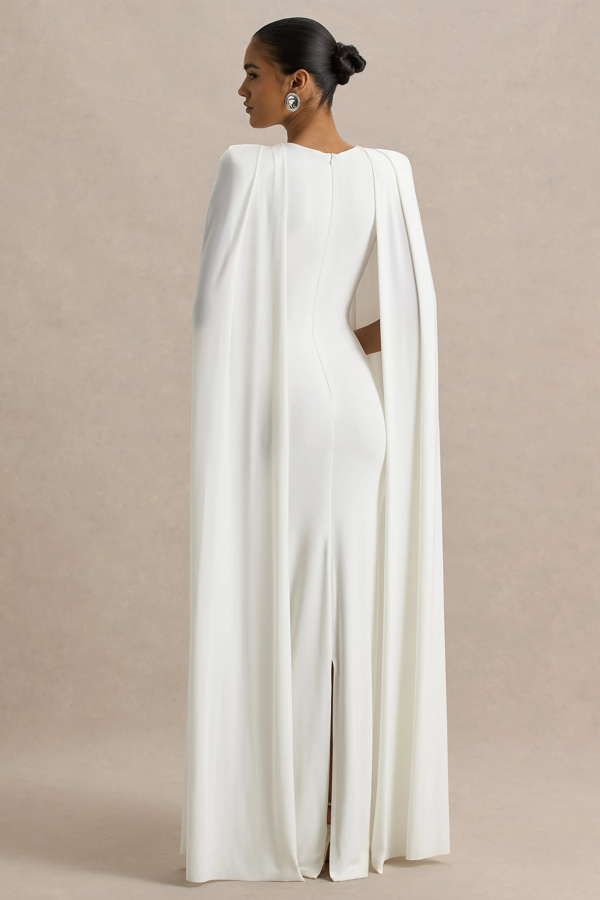 Mimi | White Slashed-Neck Maxi Dress With Cape Sleeve Detail