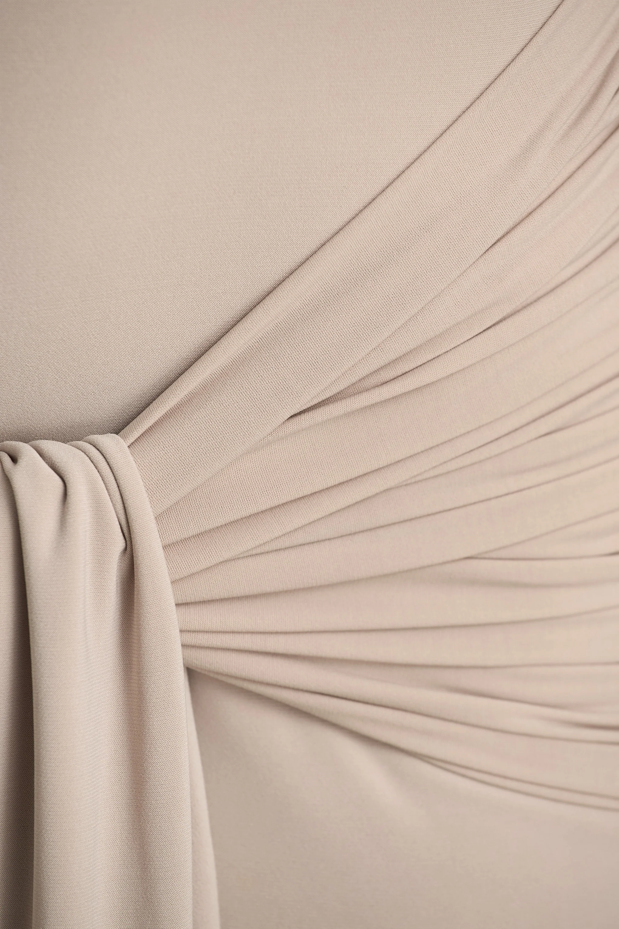 Myra | Champagne High-Neck Maxi Dress With Sash and Ruched Detailing