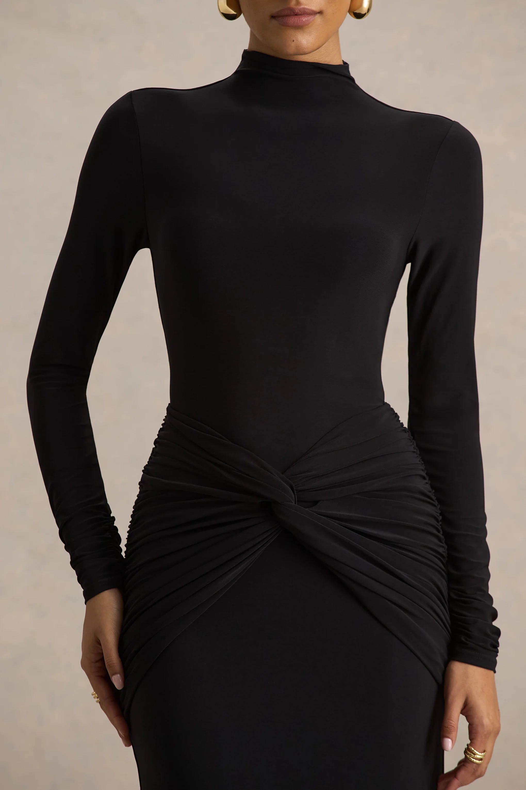 Alula | Black High-Neck Maxi Dress With Twist Detail