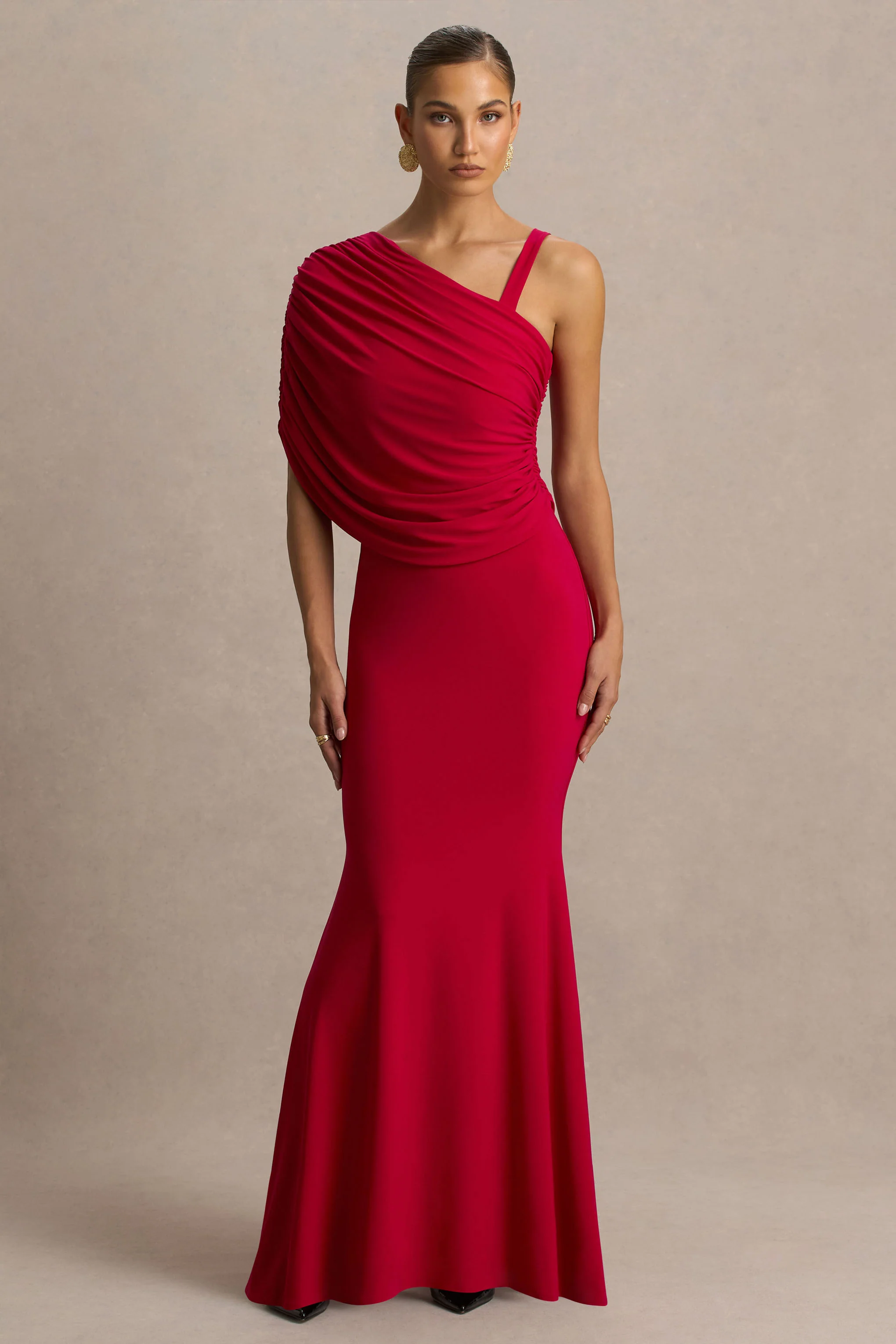Sylvie | Red Asymmetric-Neck Maxi Dress