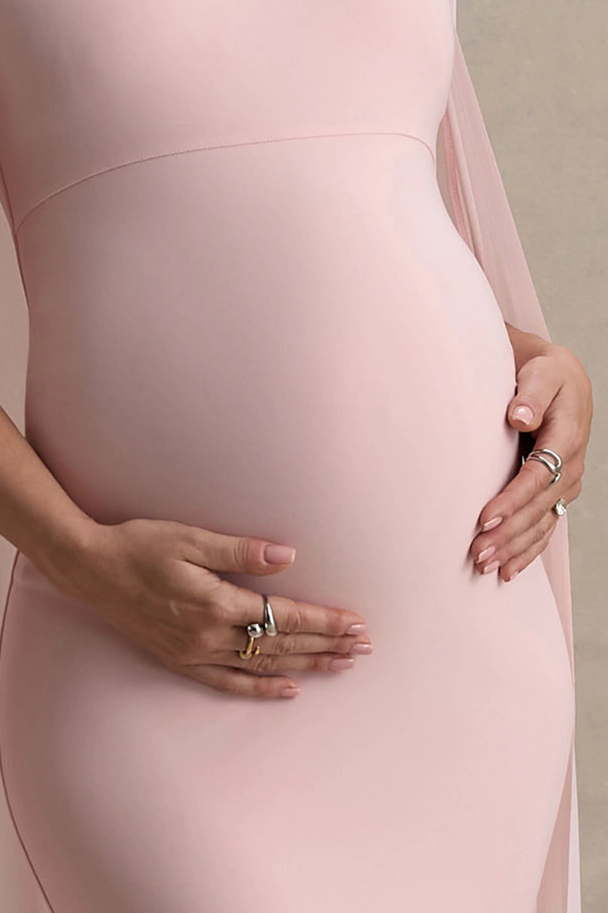 Currant | Pink High-Neck Maternity Maxi Dress With Cape