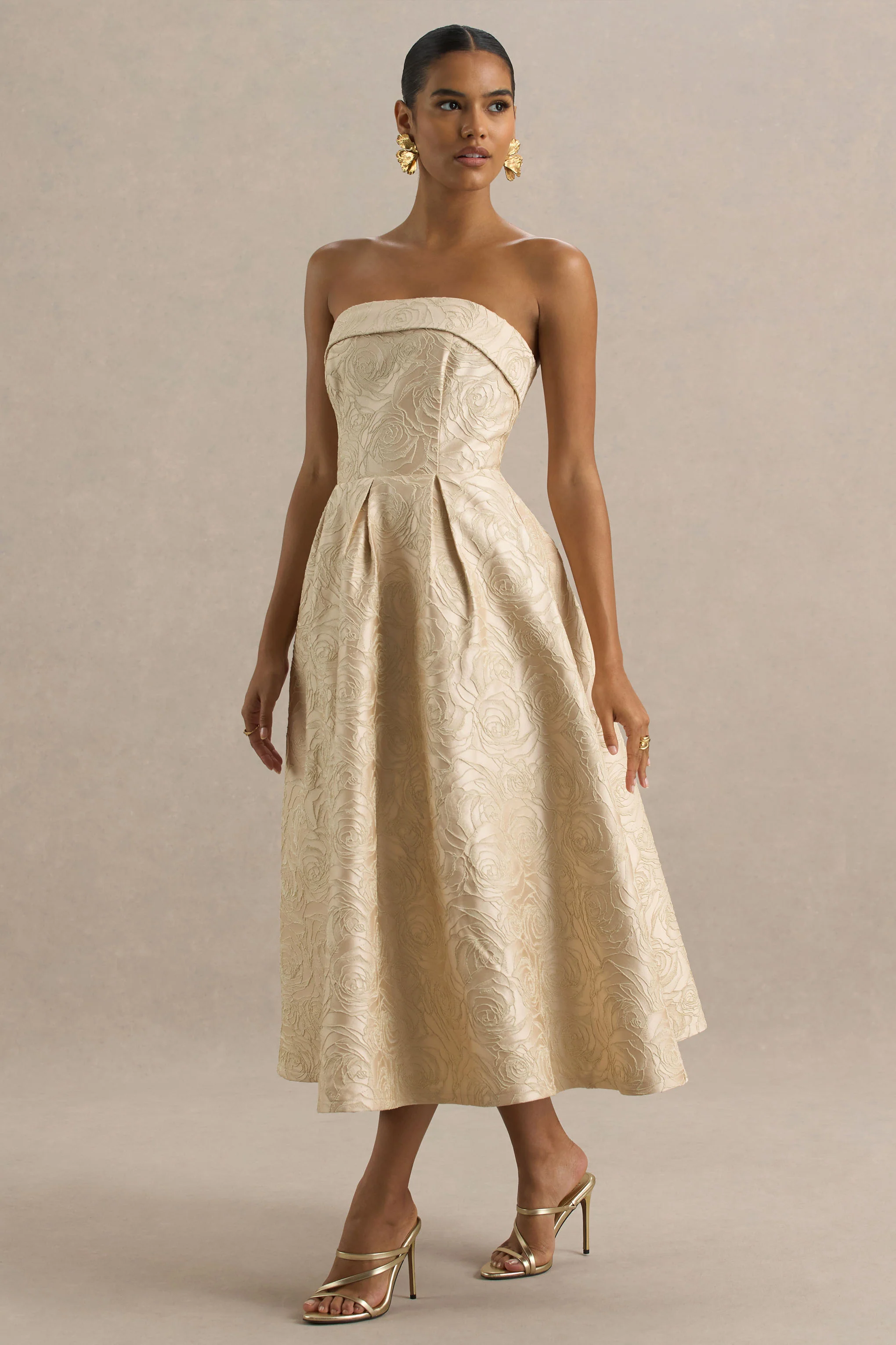 Hypnotic | Gold Jacquard Bandeau Midi Dress