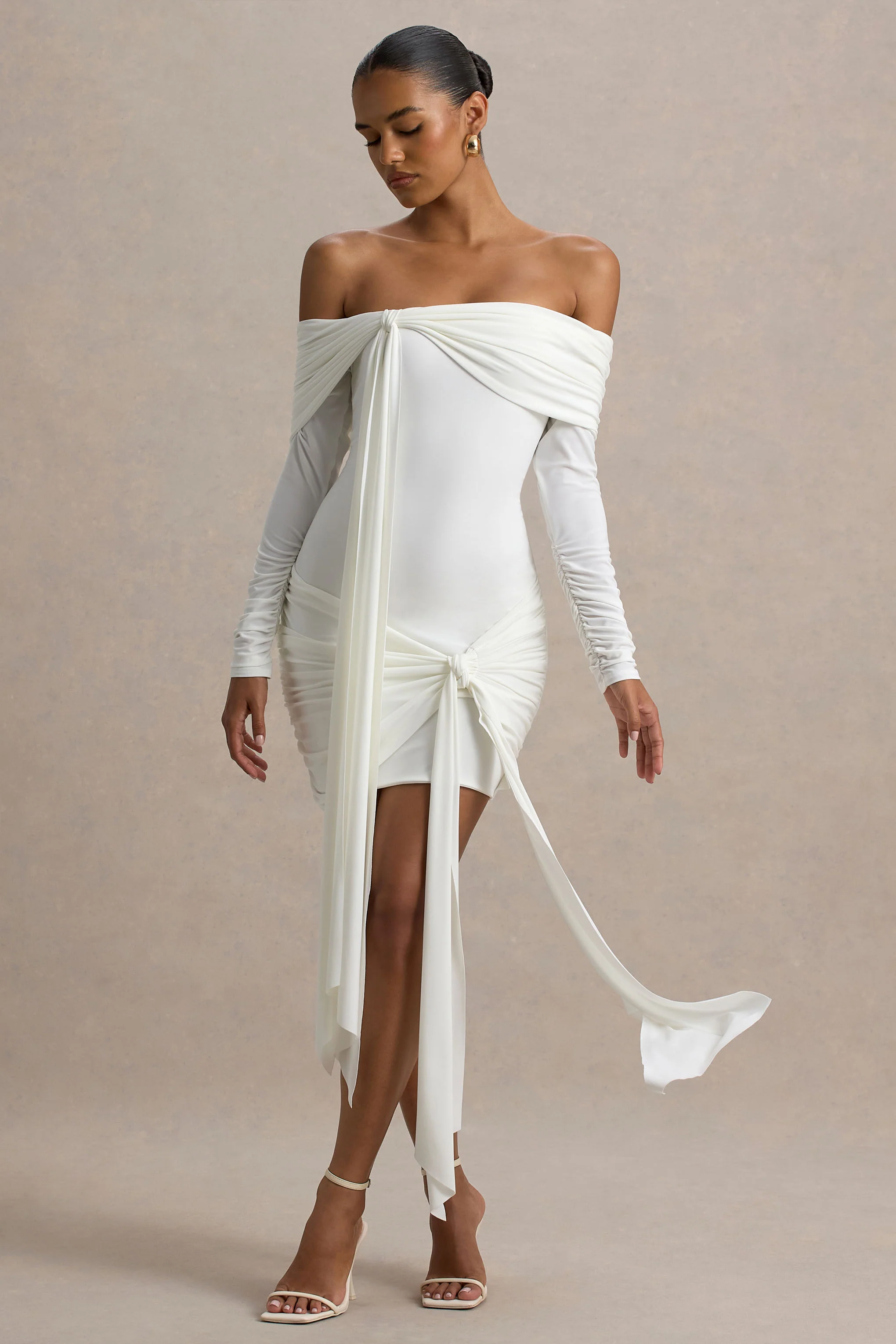 Essie | White Bardot Wrap Mini Dress With Sash Detail