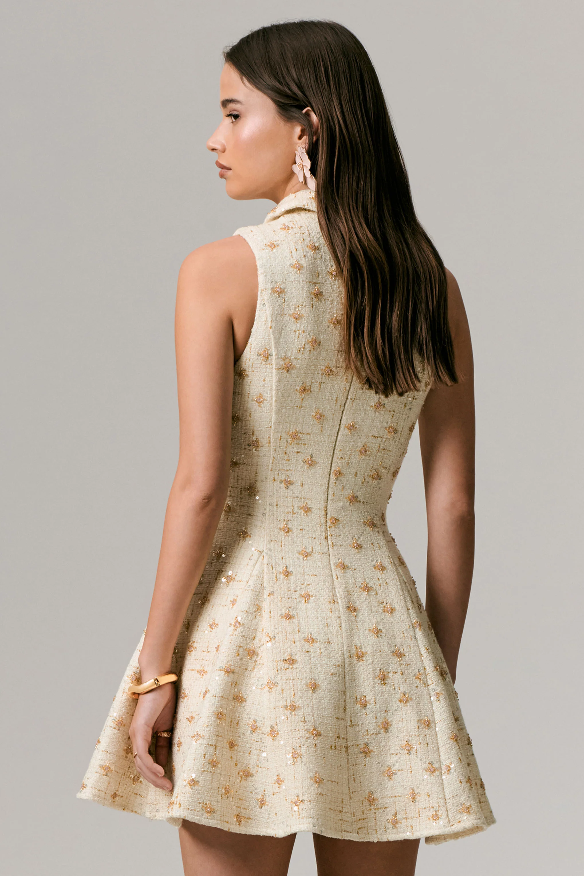 Little Star | Cream Embellished Boucle Tailored Mini Dress