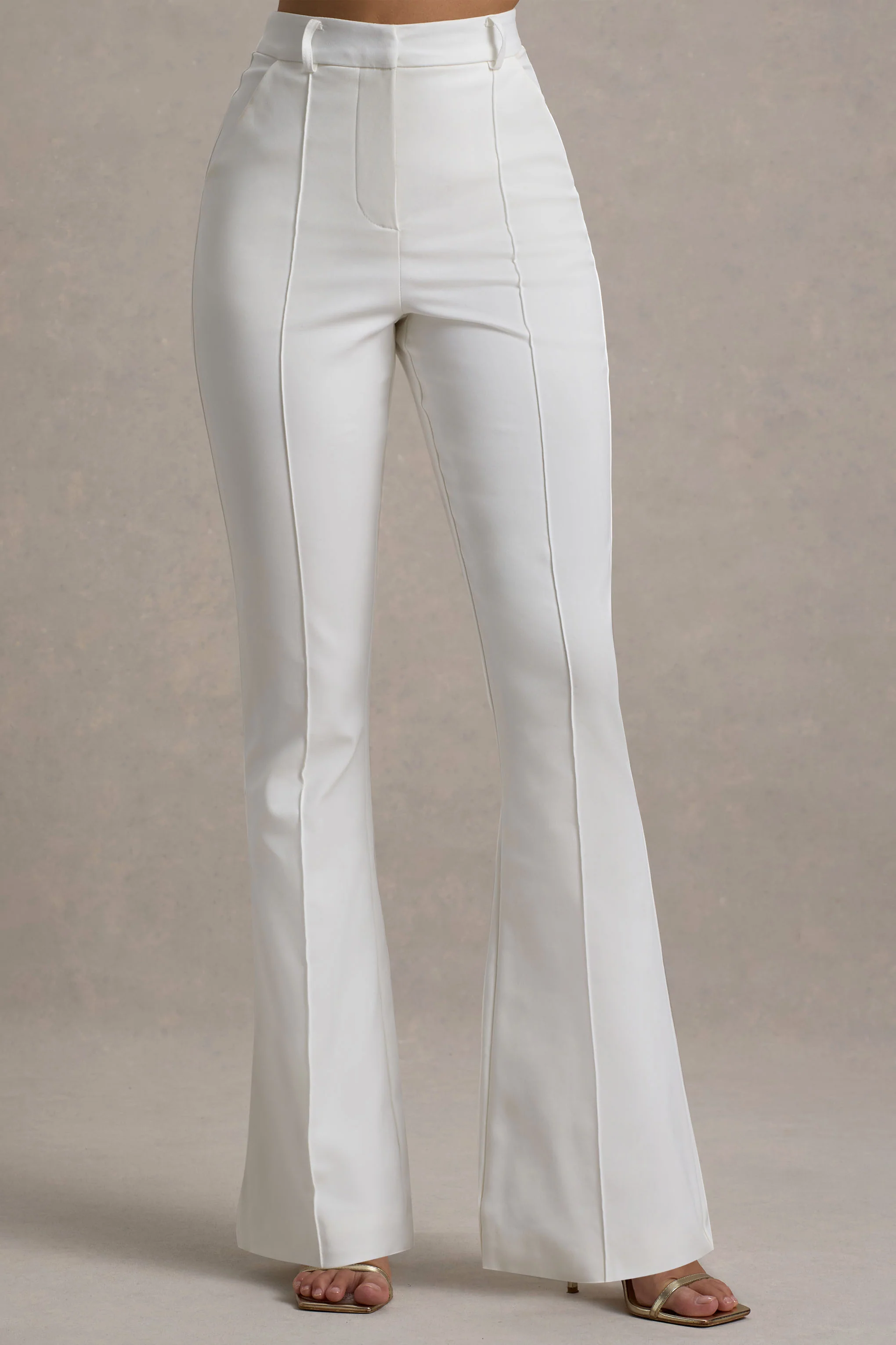 Carina | White Flared-Leg Tailored Trousers