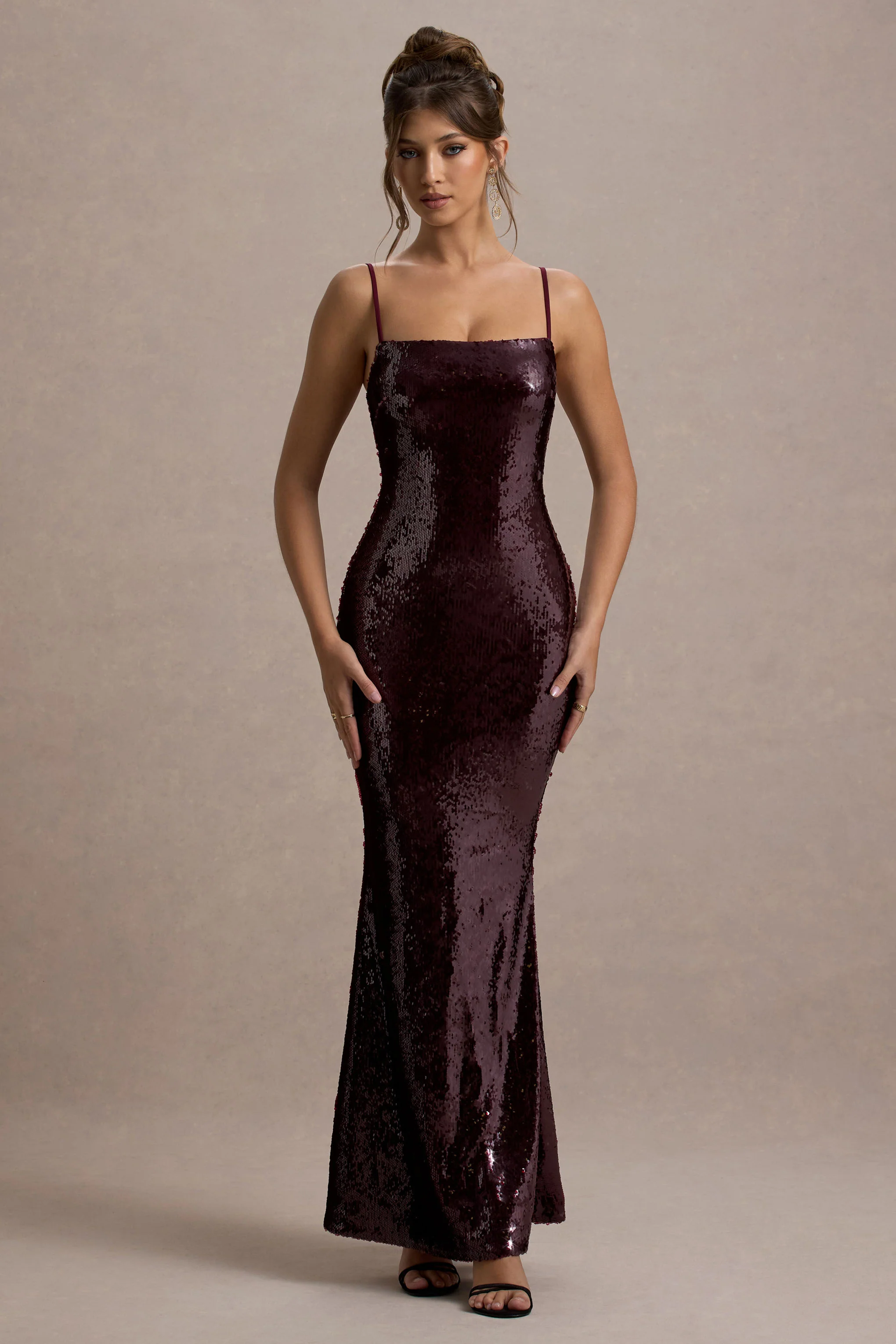 Crystalline | Berry Sequin Strappy Maxi Dress