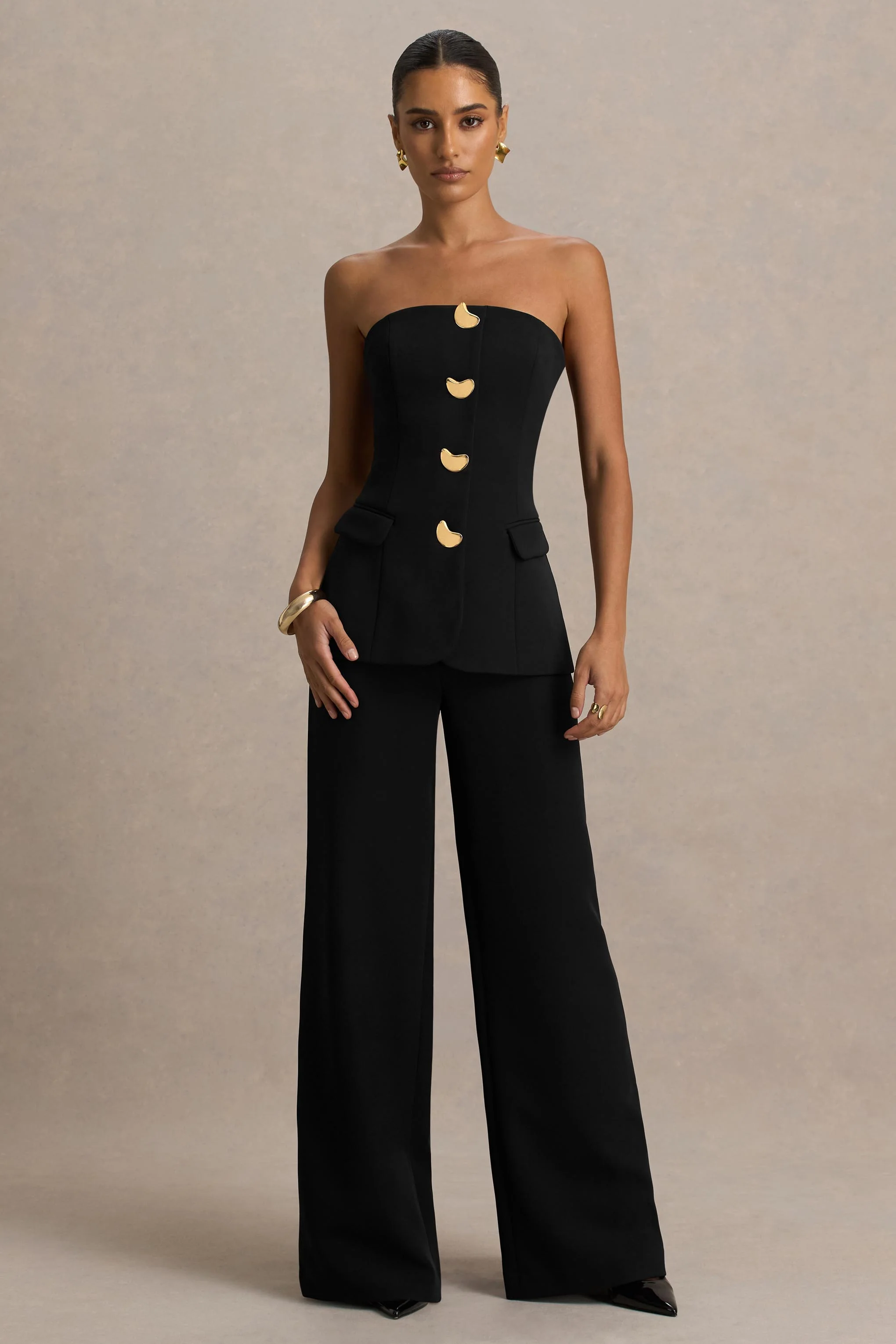 Zoey | Black Bandeau-Neck Jumpsuit