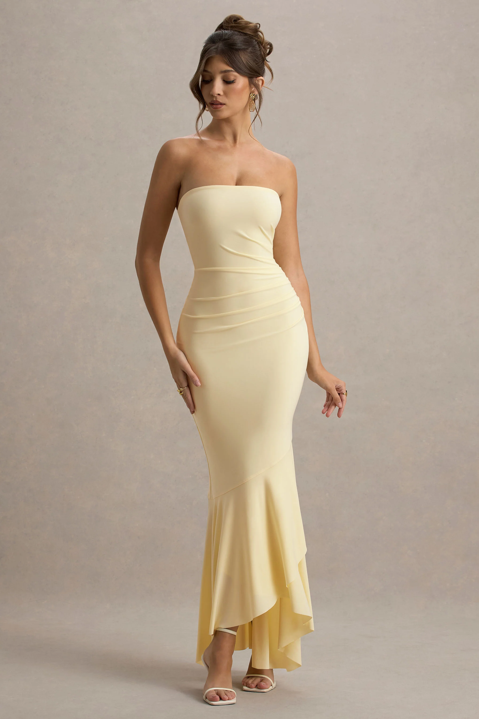 Capria | Pale Lemon Bandeau Wrap Maxi Dress