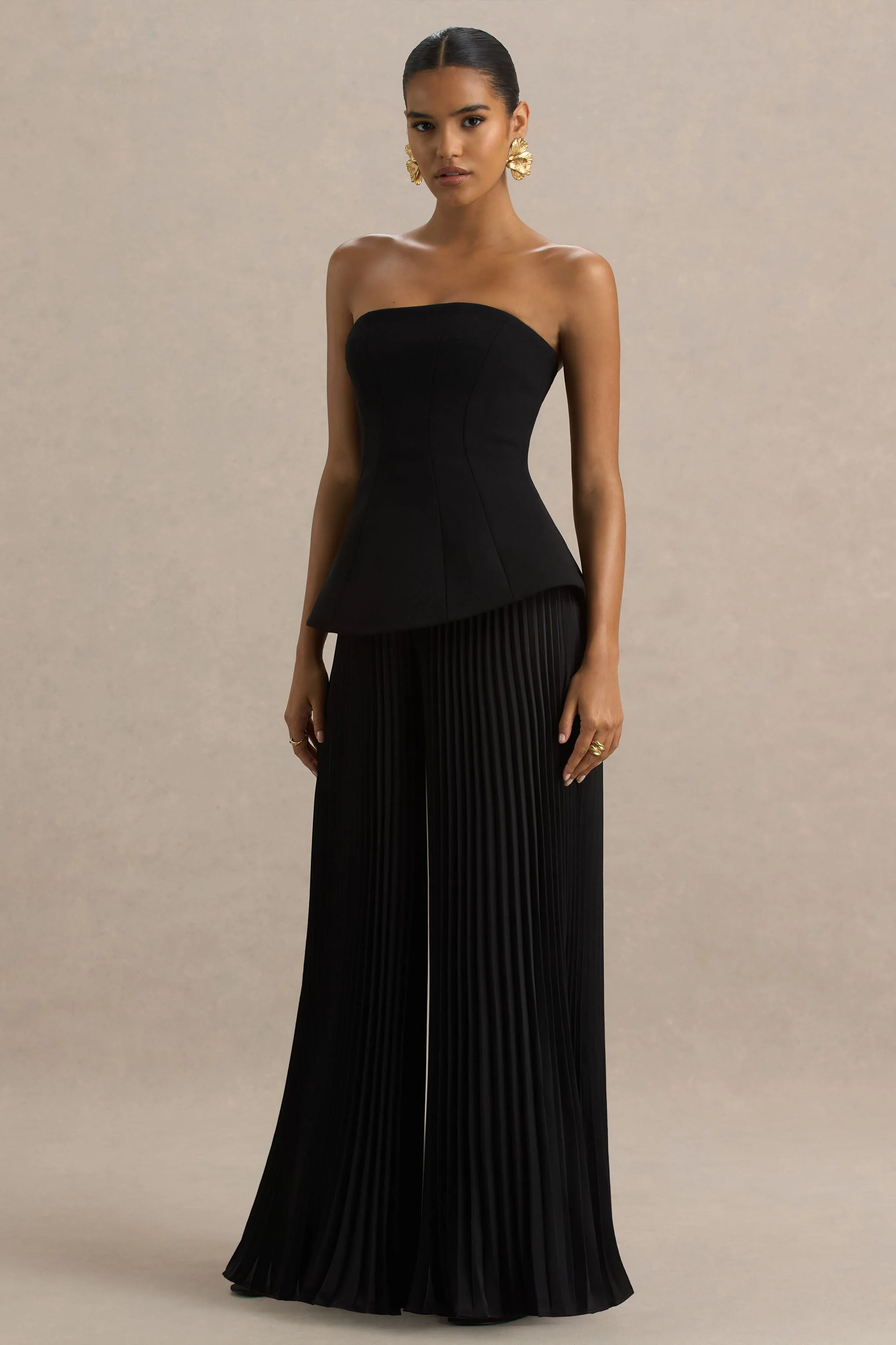 Feeling Good | Black Bandeau Jumpsuit With Pleated Trouser