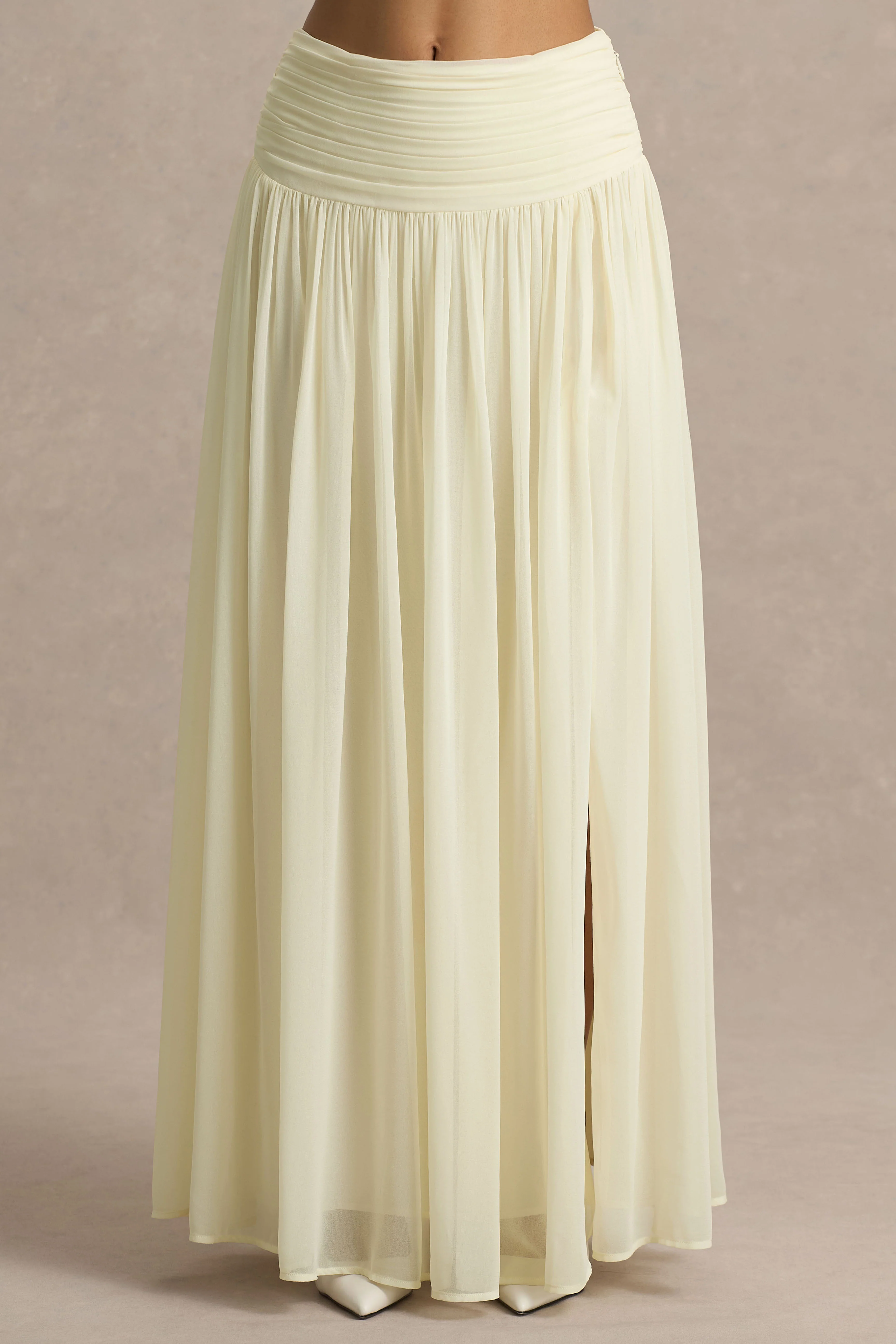 Spencer | Cream Chiffon Pleated Maxi Skirt