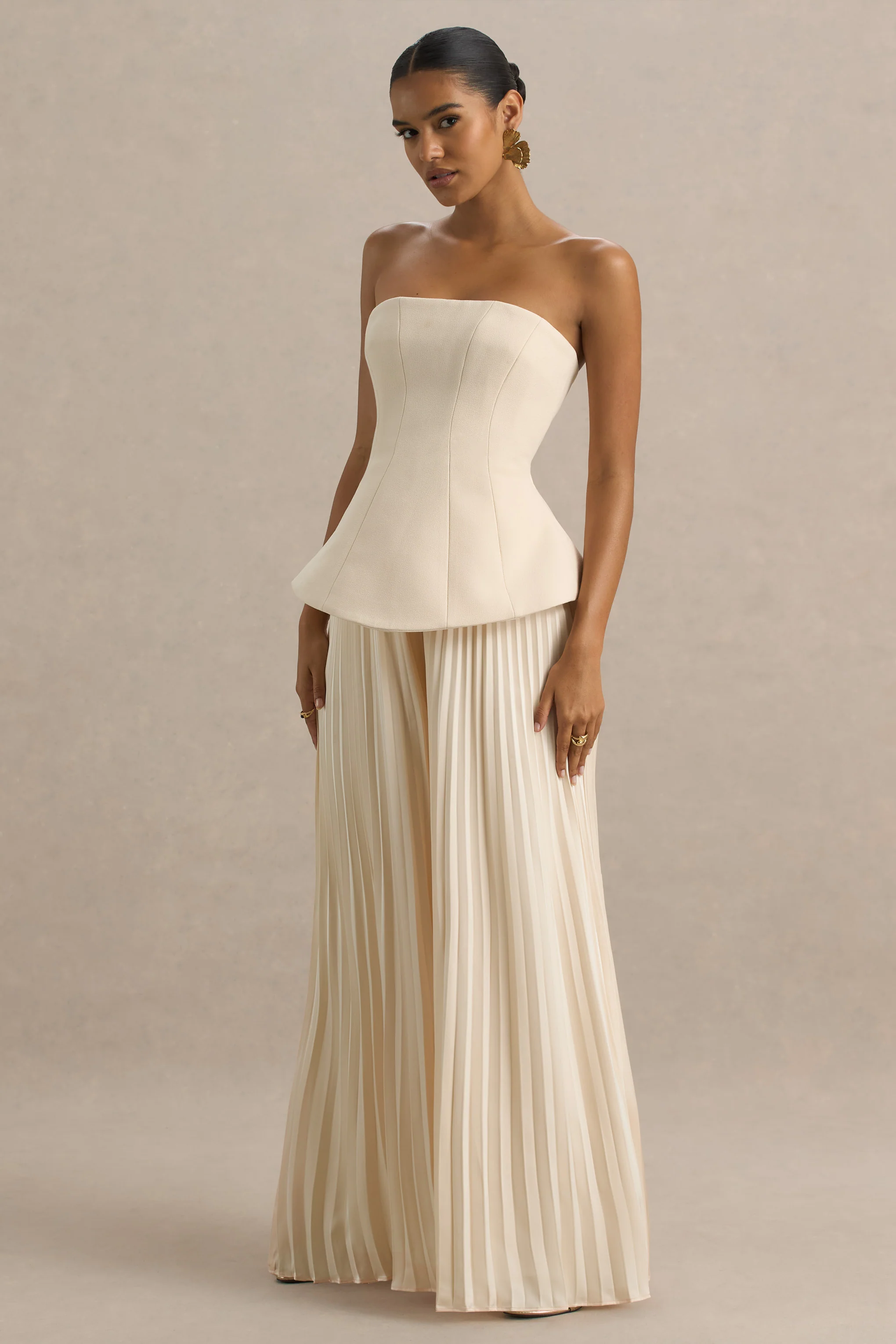 Feeling Good | Nude Bandeau Jumpsuit With Pleated Trouser