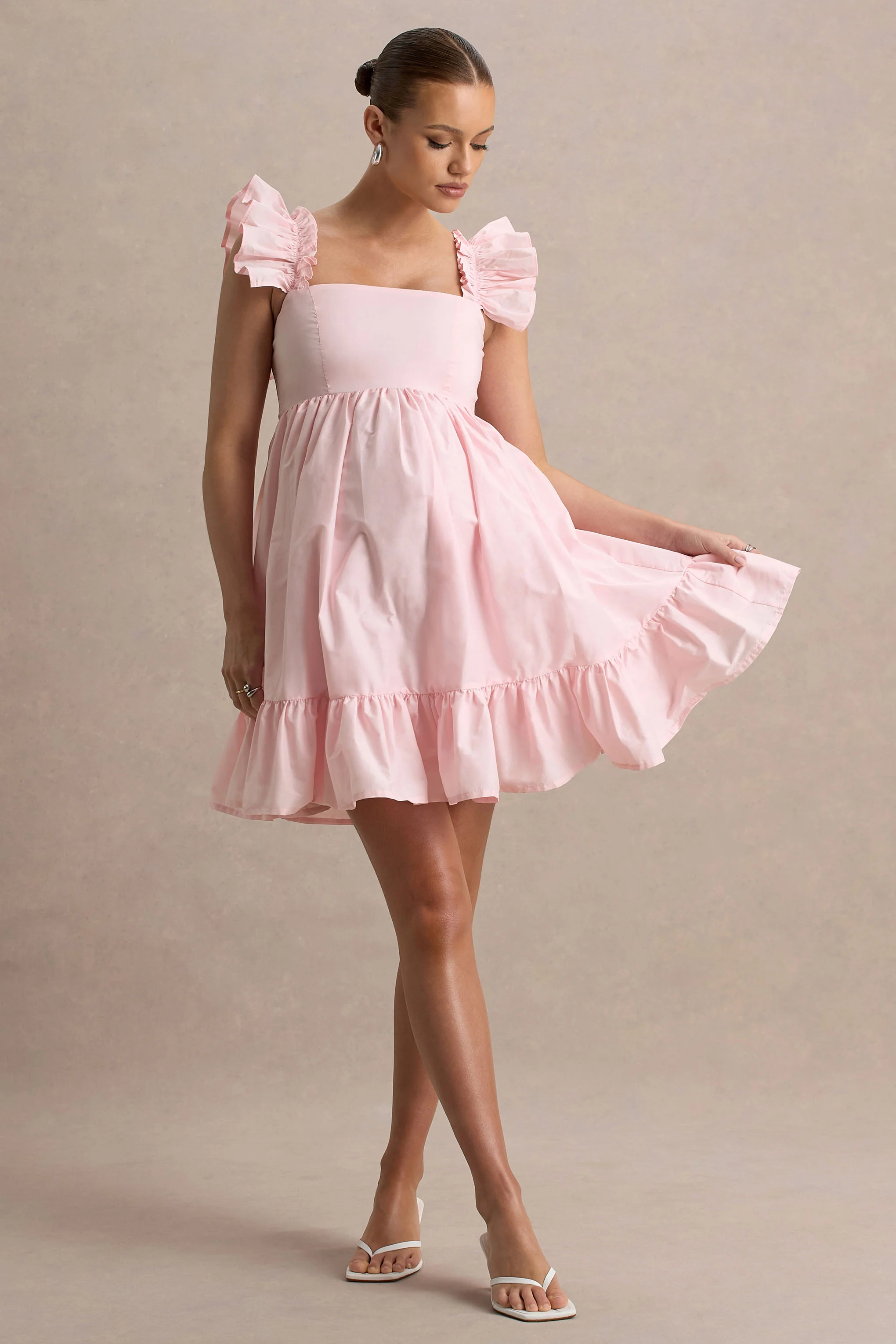 Dolly Daze | Blush Ruffle Sleeve Babydoll Maternity Mini Dress