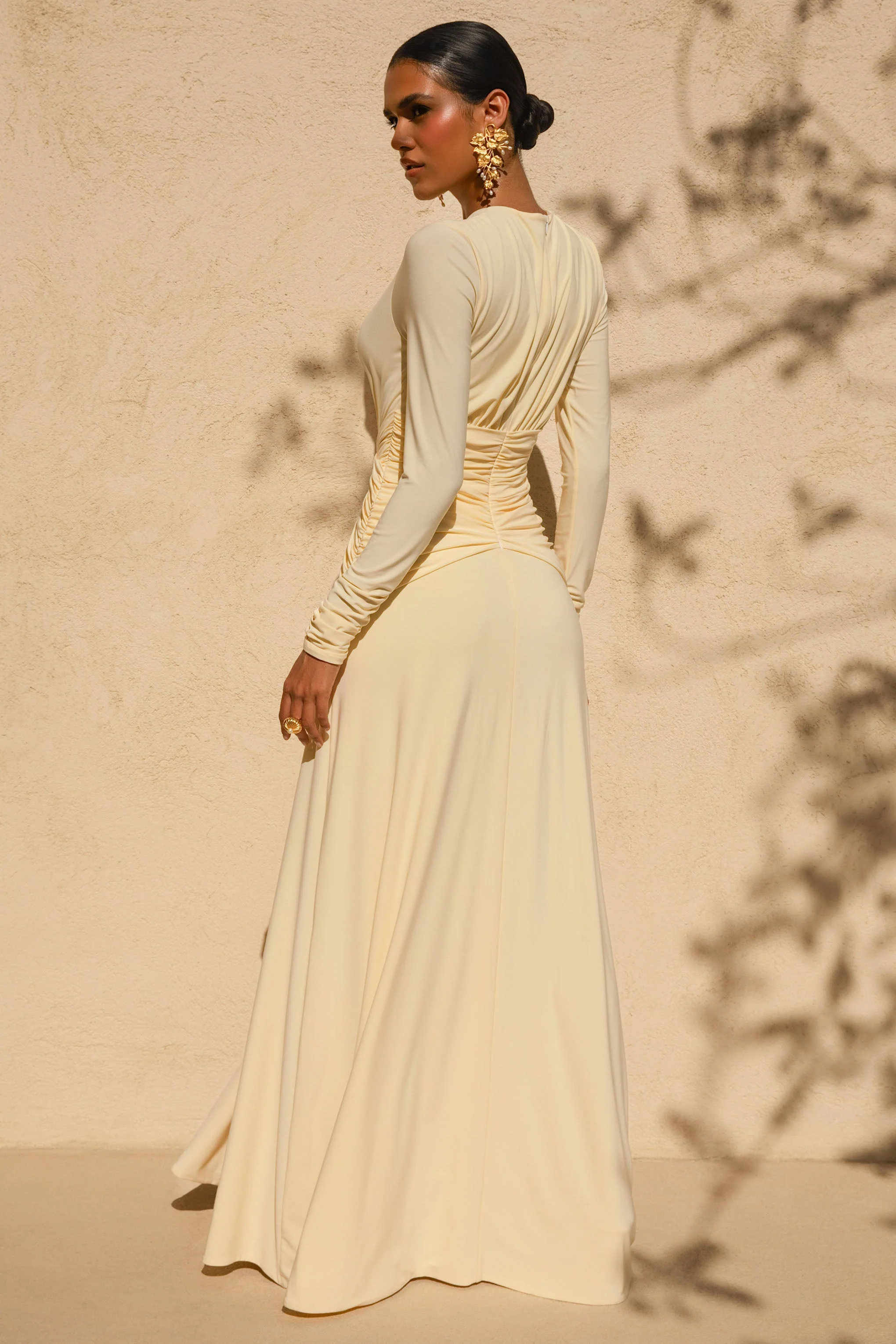 With Me | Lemon High-Neck Maxi Dress With Ruched Detailing