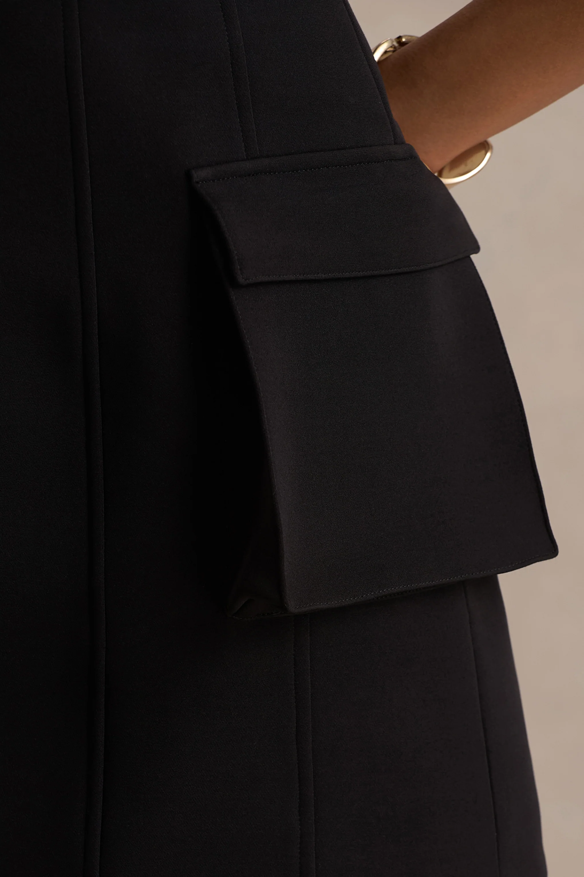 Mollie | Black Square-Neck Tailored Micro Mini Dress