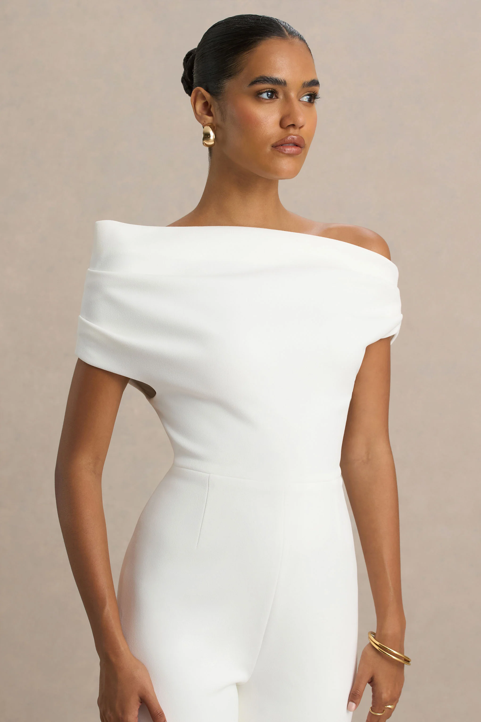 Alexandra | White Asymmetric Draped Jumpsuit