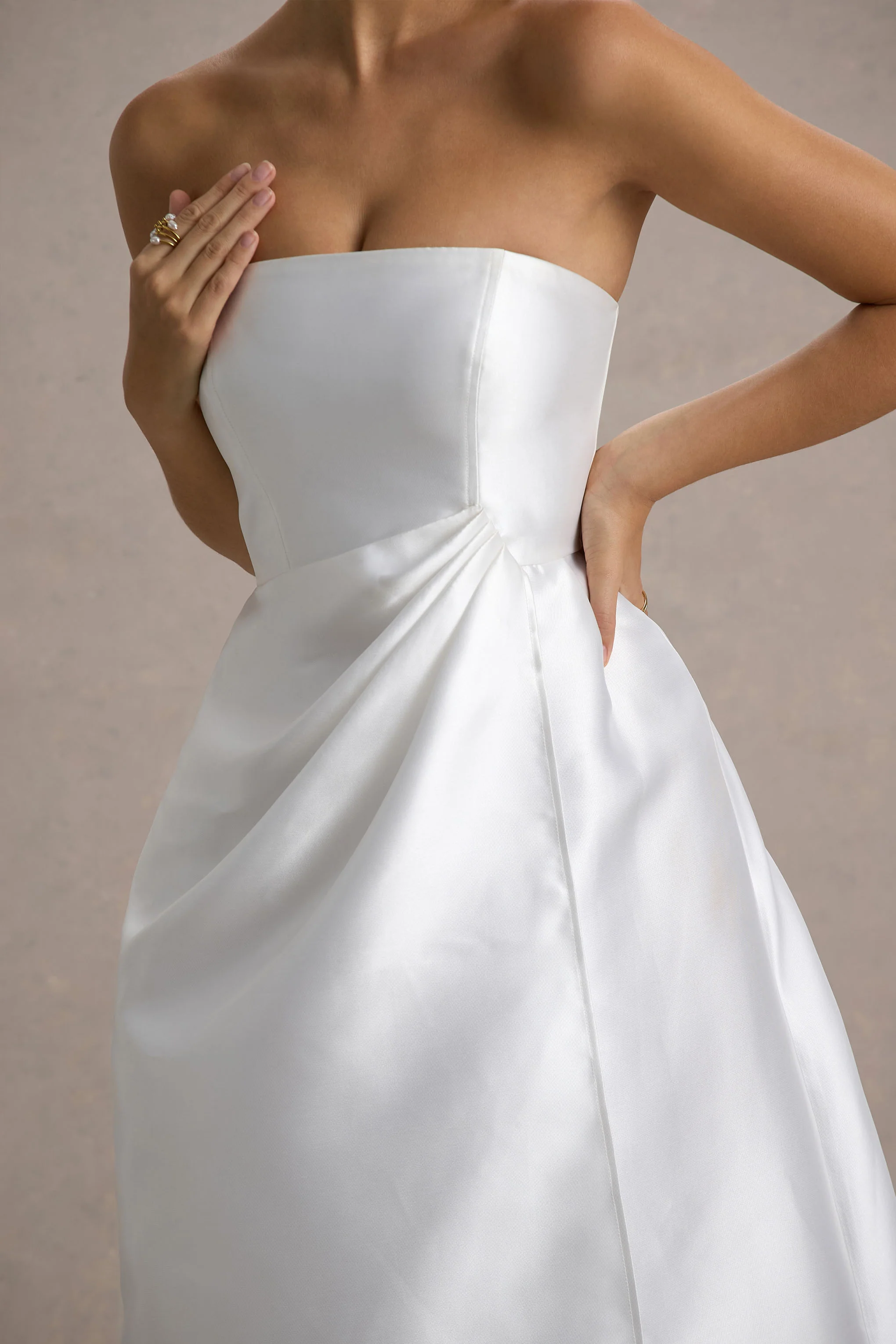 Universe | White Bandeau Split Puff-Skirt Maxi Dress