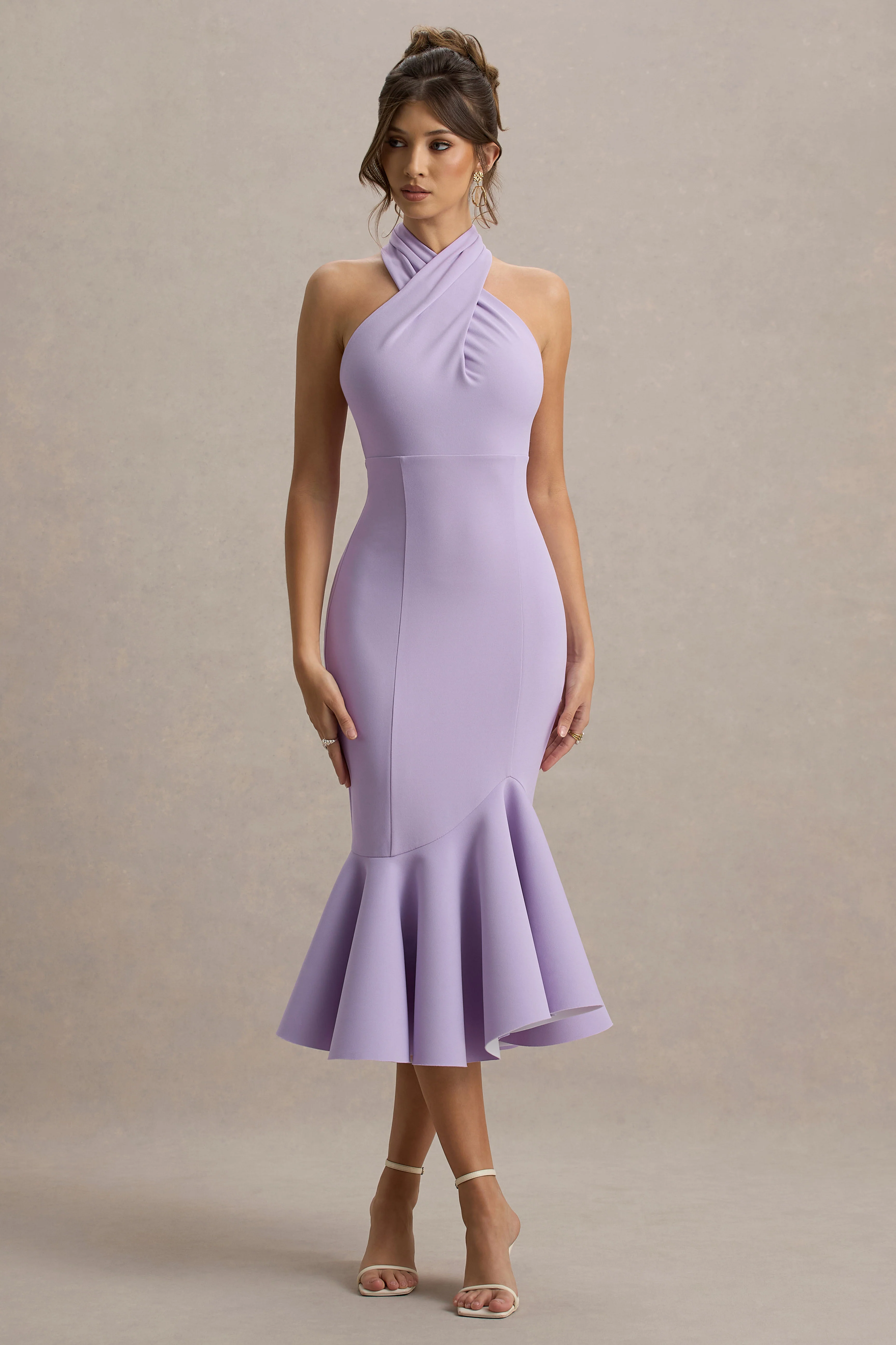 Valletta | Lilac Halter-Neck Ruffle-Trim Midi Dress