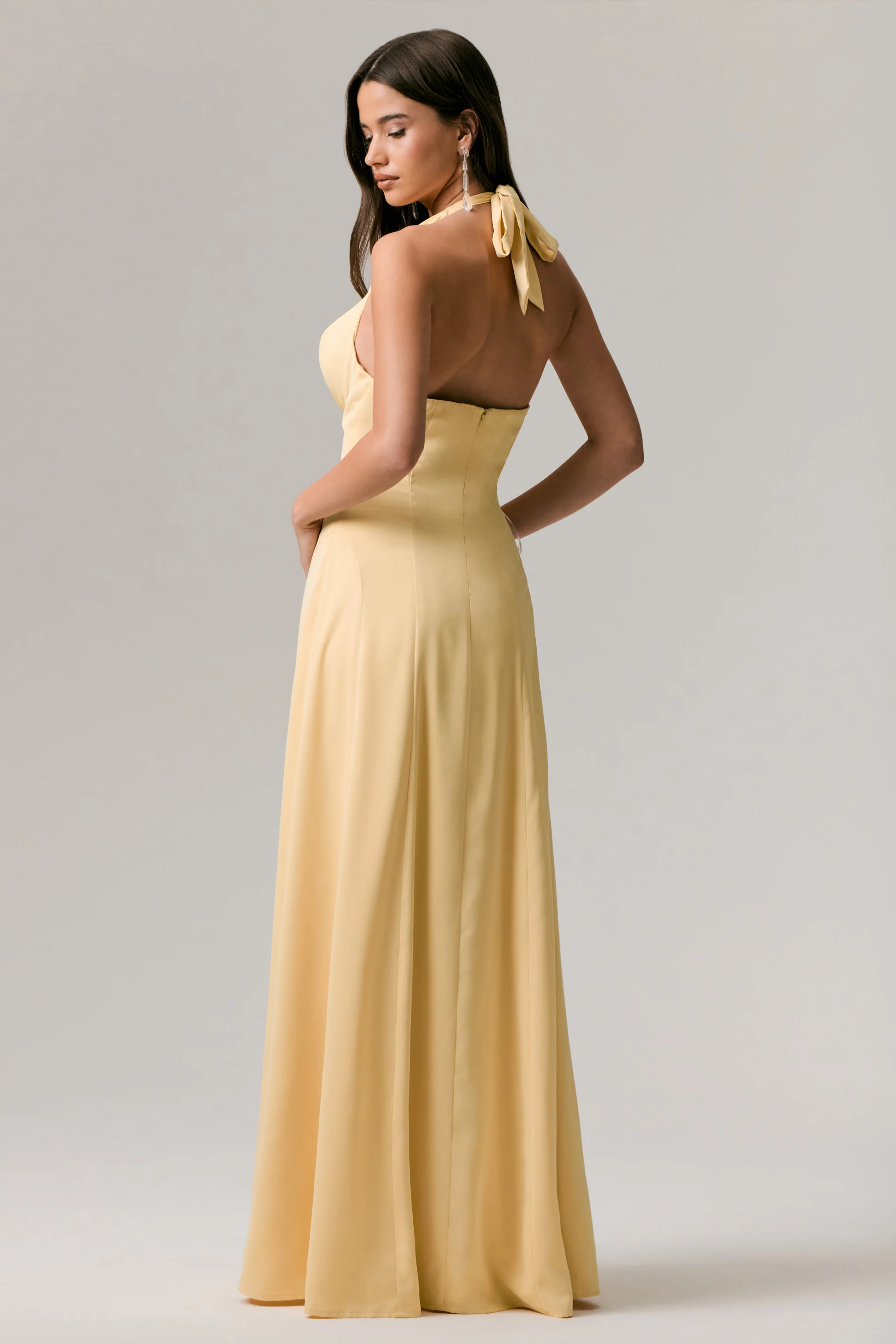 Undeniable | Lemon Cowl-Neck Draped Maxi Dress