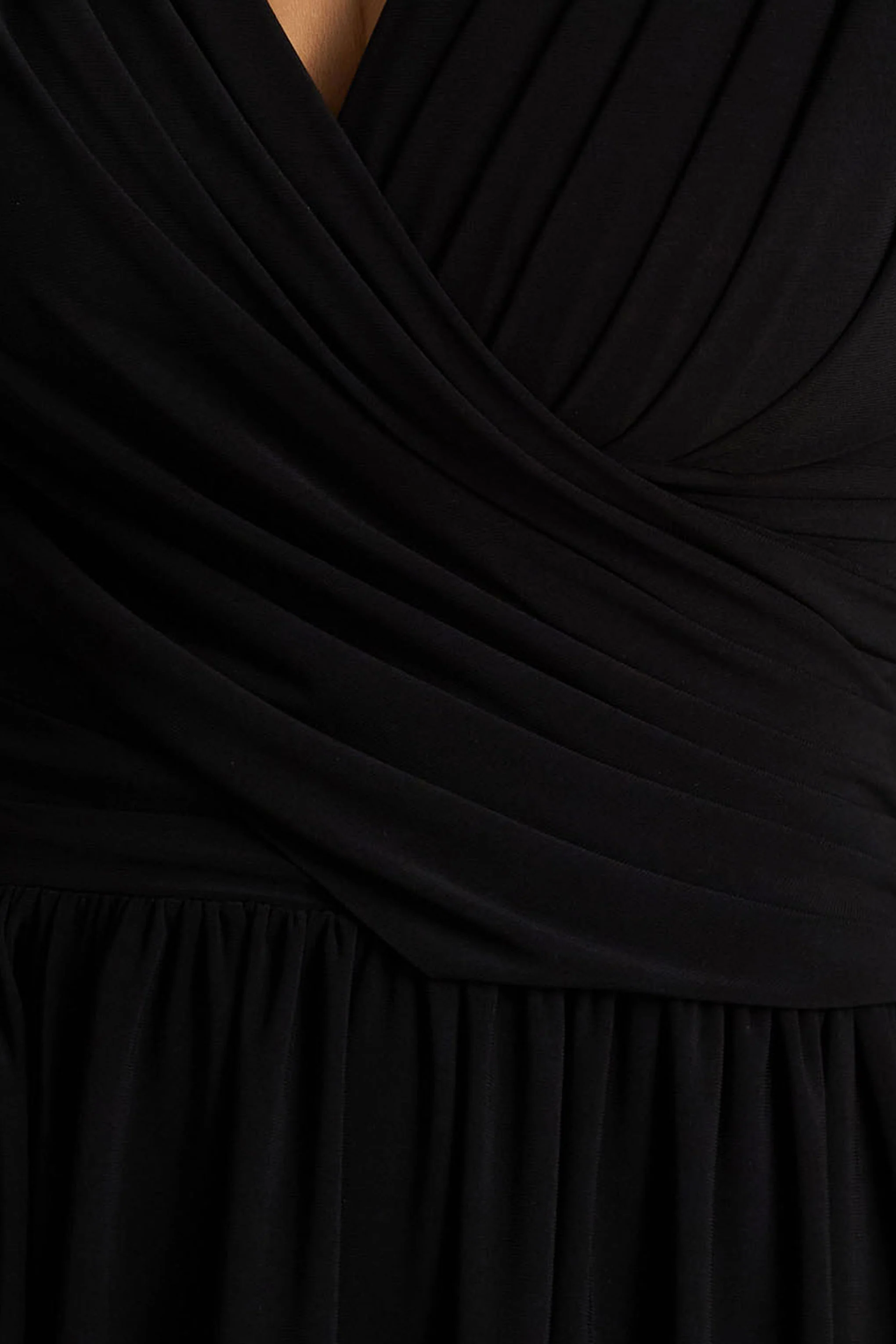 Alexis | Black Plunge-Neck Maxi Dress With Draped And Ruched Detailing