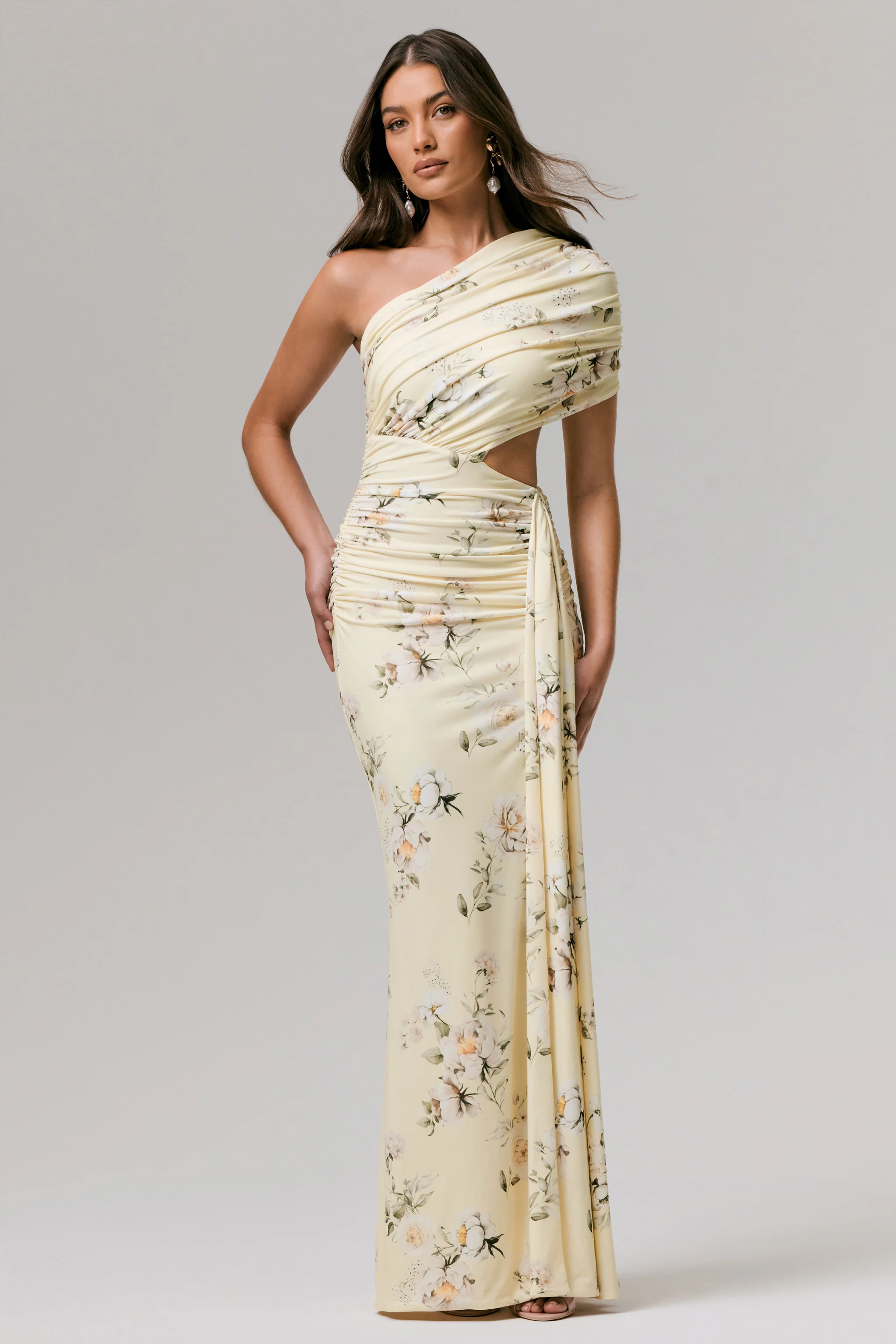 Overload | Lemon Print Asymmetric Wrap Split Maxi Dress