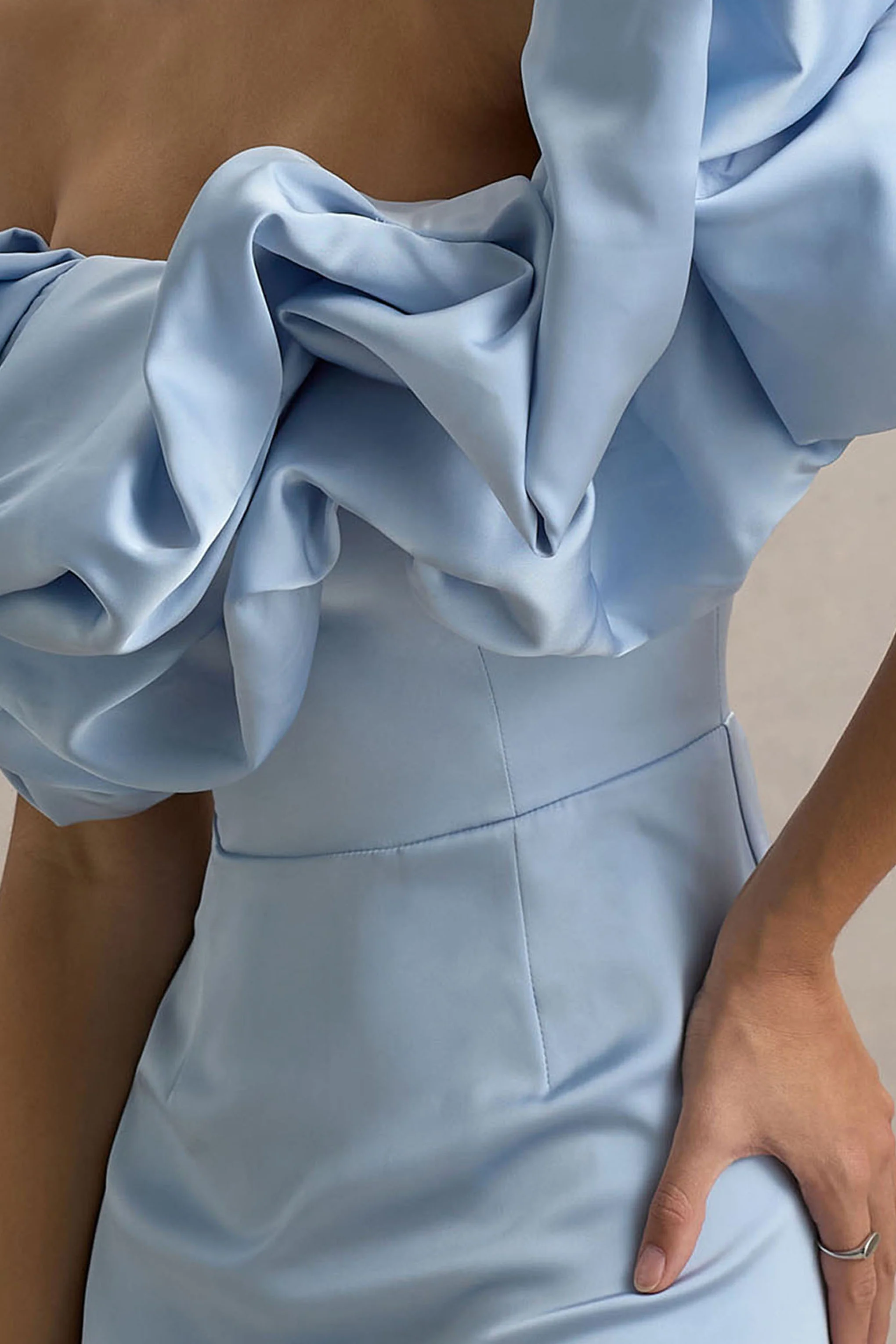 Allie | Powder Blue Puff Bardot Maxi Dress