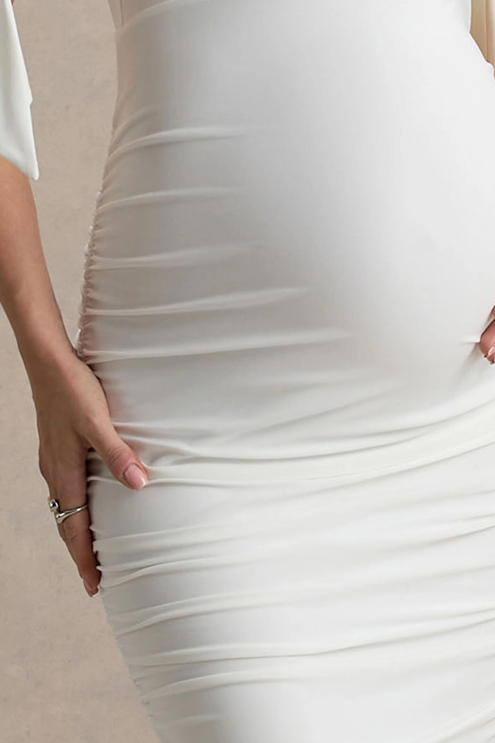 Chandelier | White Bardot Maternity Midi Dress With Bow Details