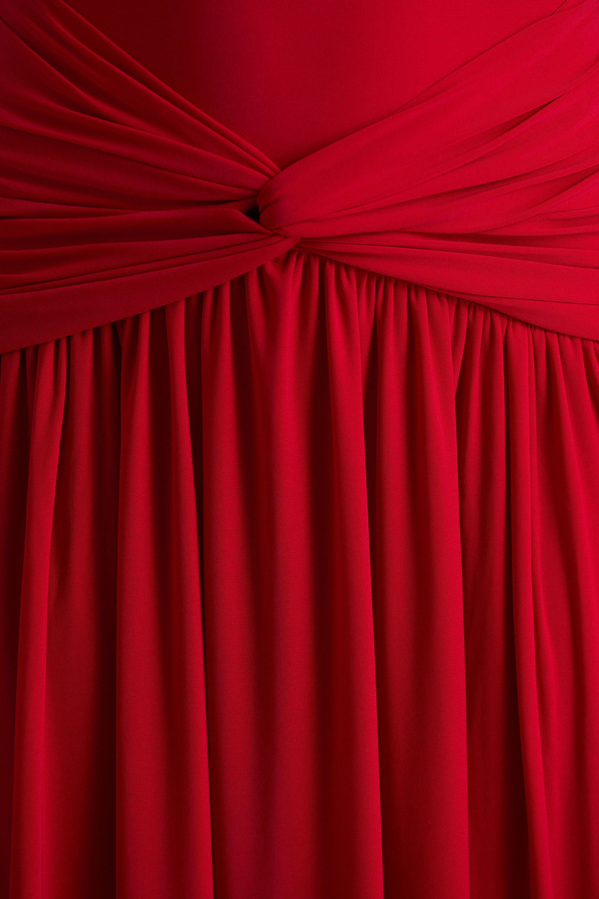 Cascade | Red High-Neck Maxi Dress With Twist Detail