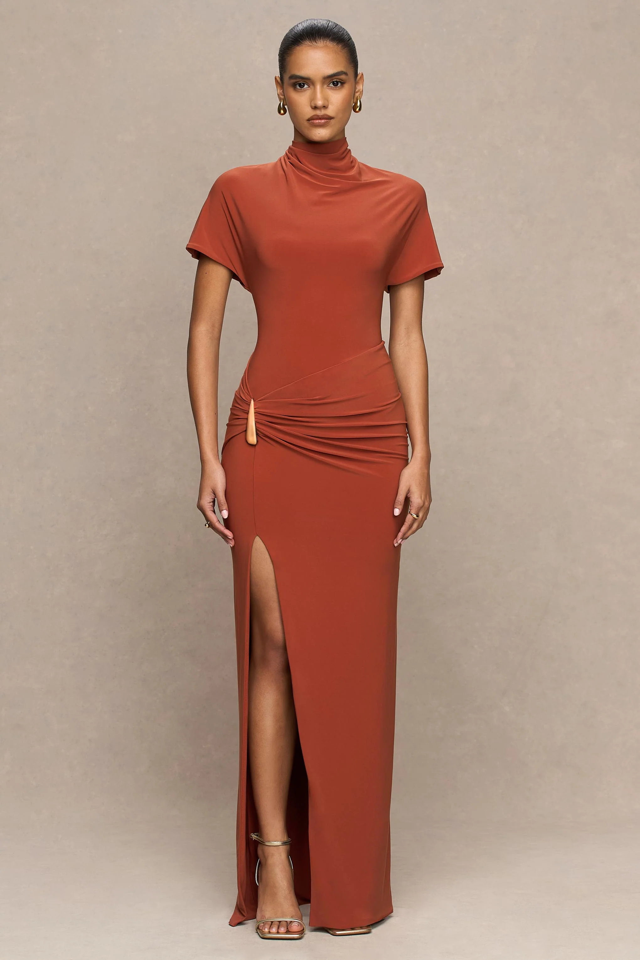 Arlena | Red High-Neck Wrapped Maxi Dress