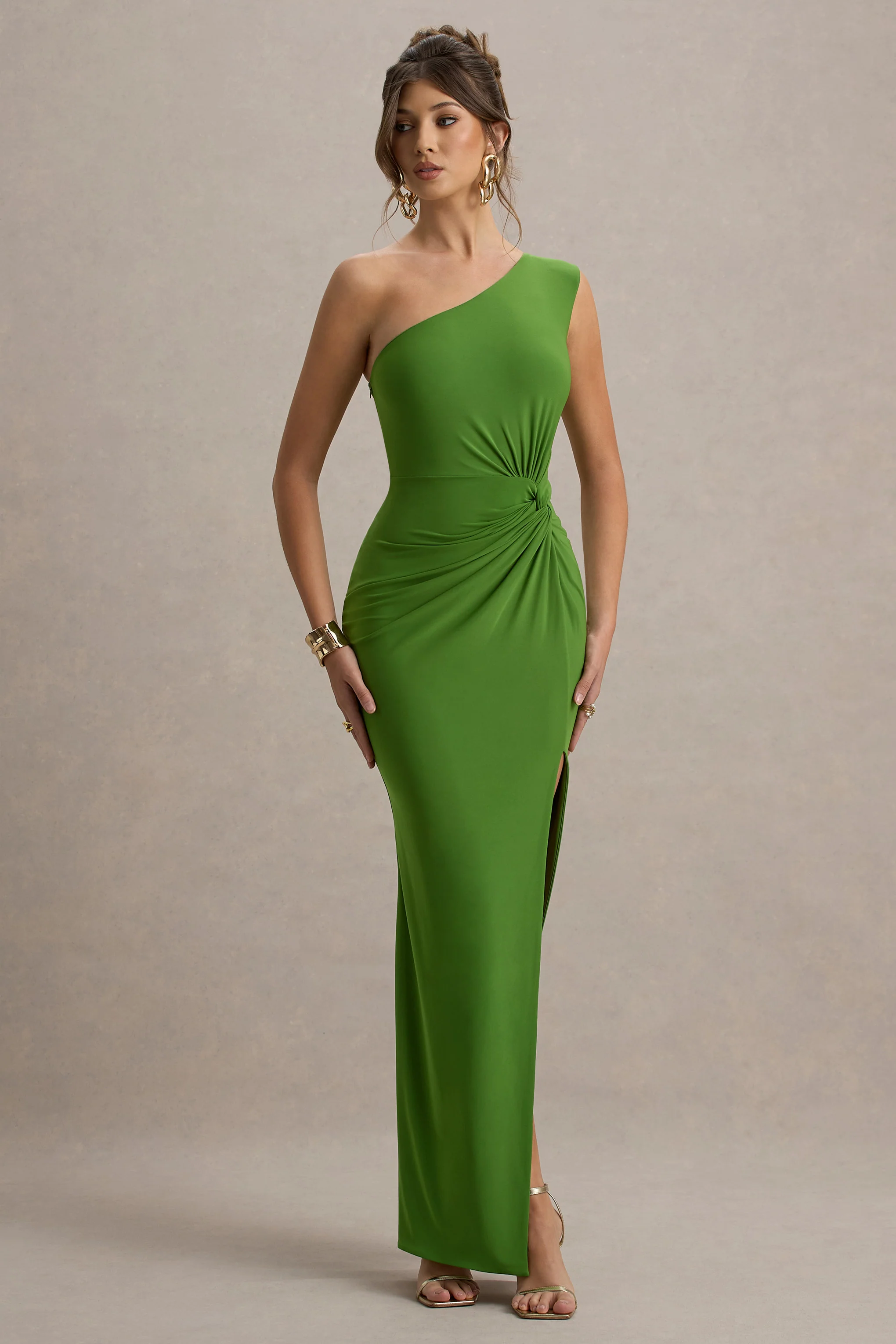 Galene | Green Asymmetric Wrap Maxi Dress