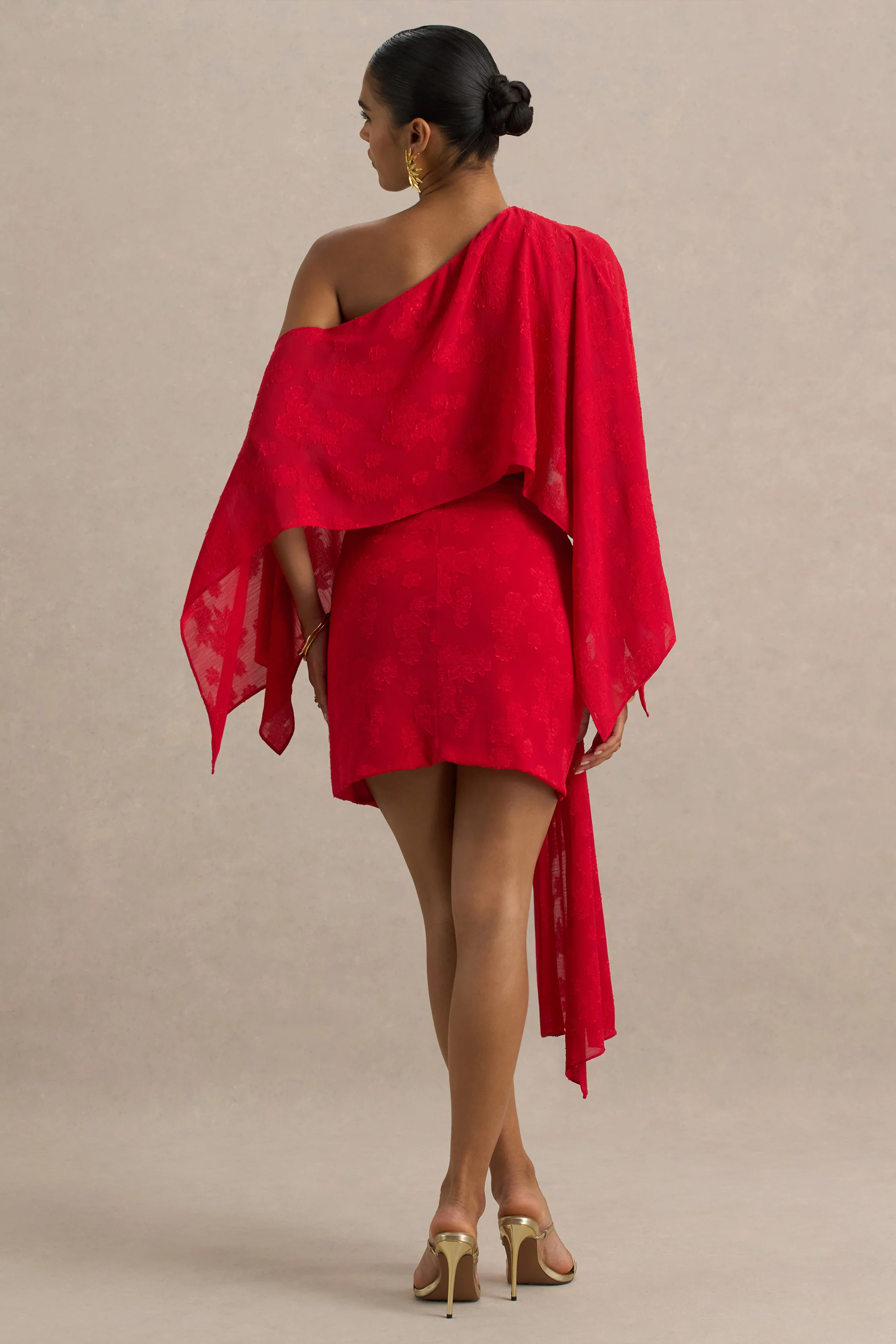 Melania | Red Satin Devore Wrap Mini Skirt With Sash Detail