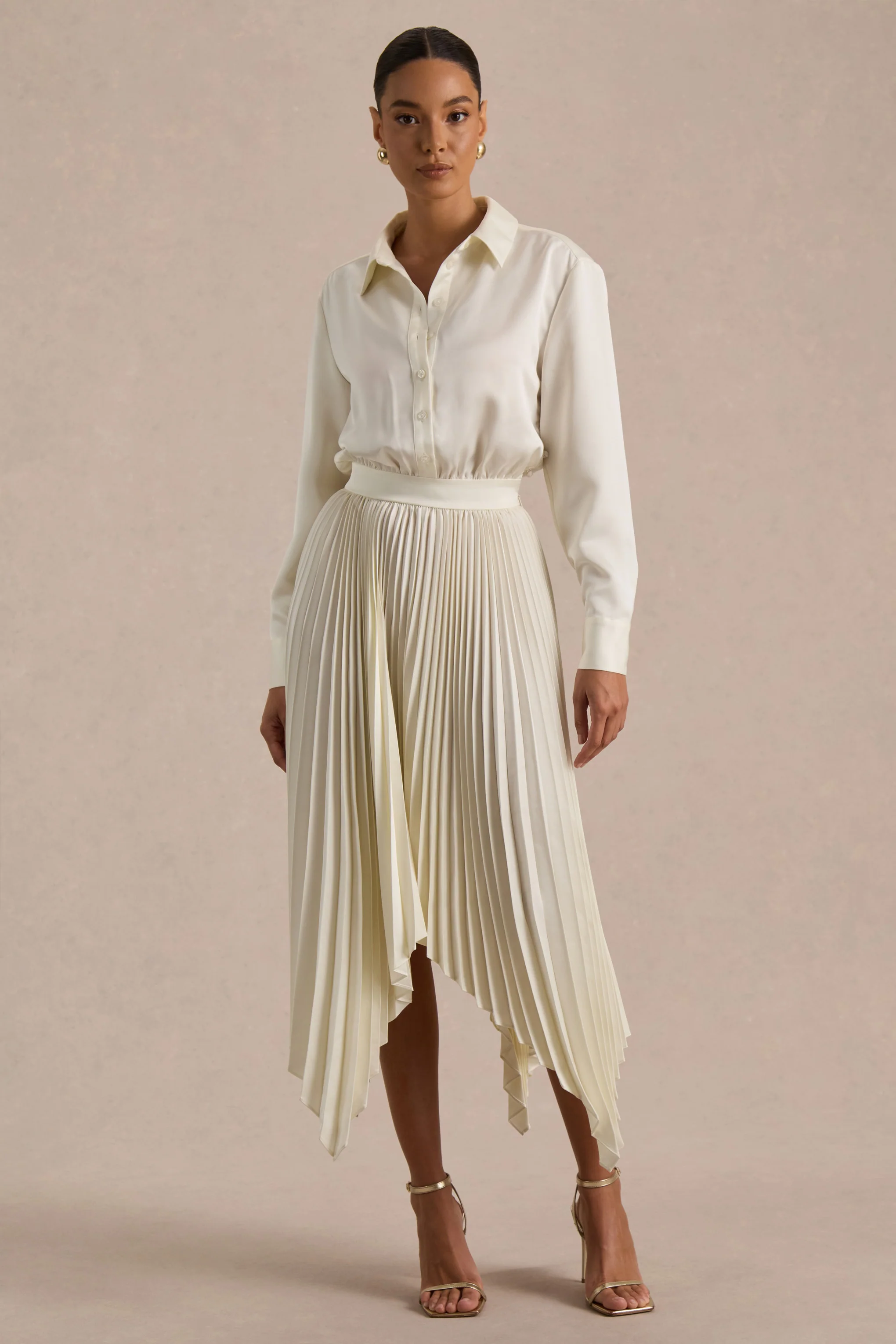 Naxos | Cream Satin Shirt Maxi Dress