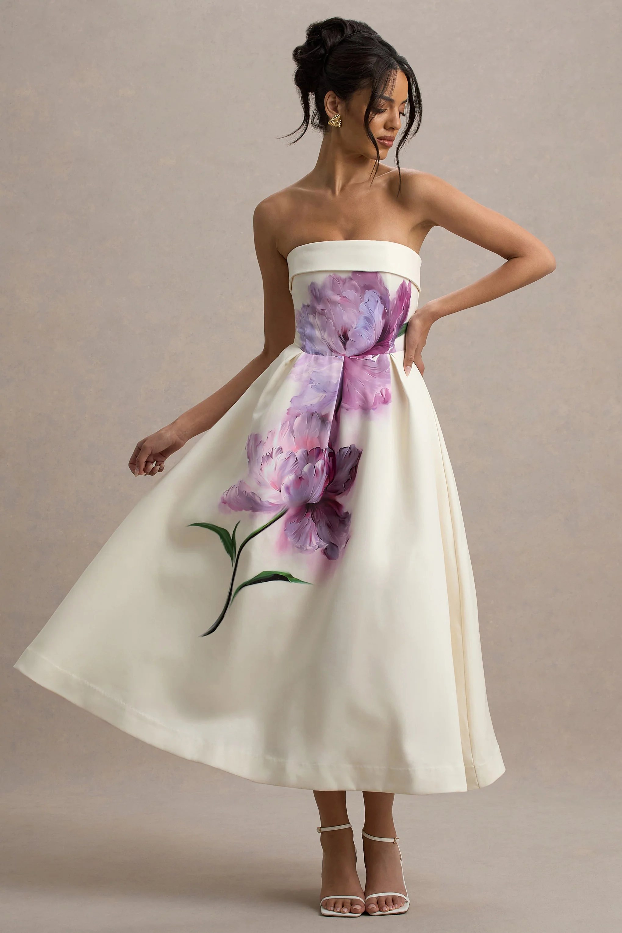 Annalise | Peony Floral Print Bandeau Skater Midi Dress