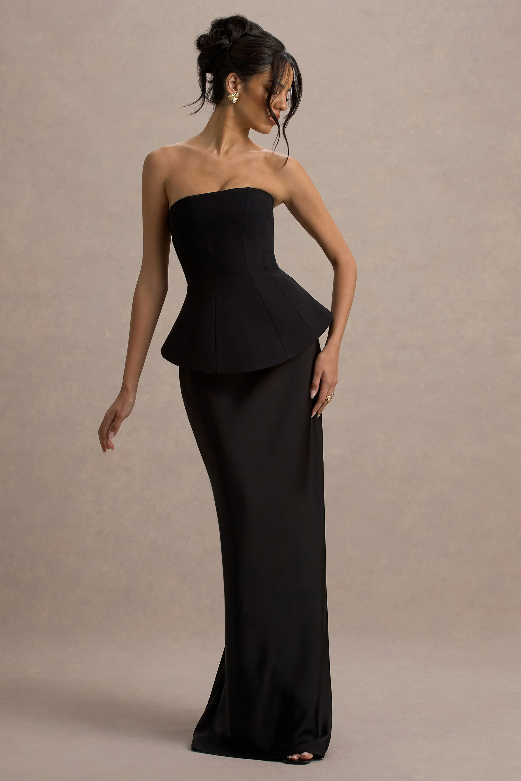 Ohio | Black Strapless Corset Maxi Dress