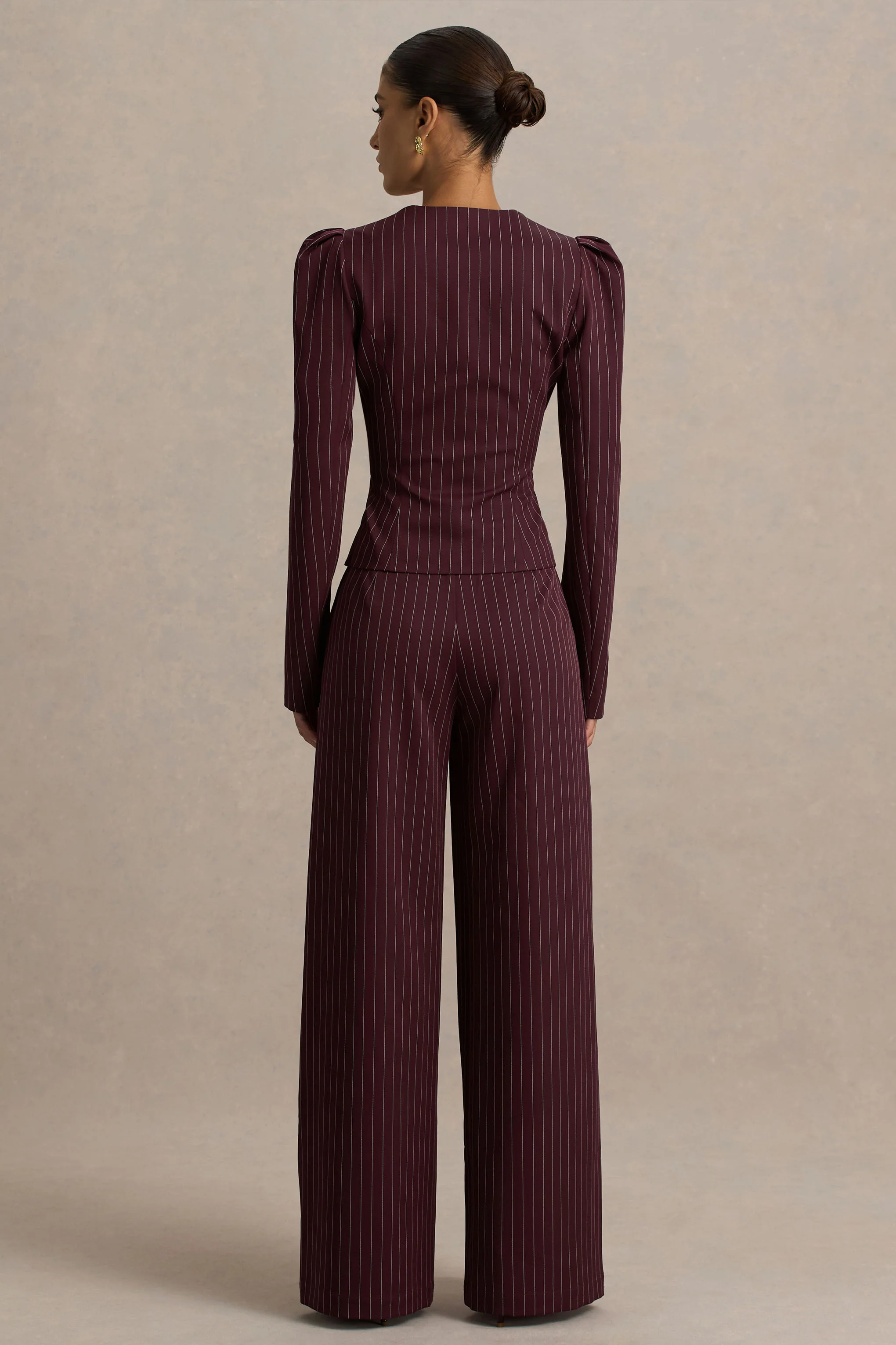Asteria | Burgundy Pinstripe Wide-Leg Trousers