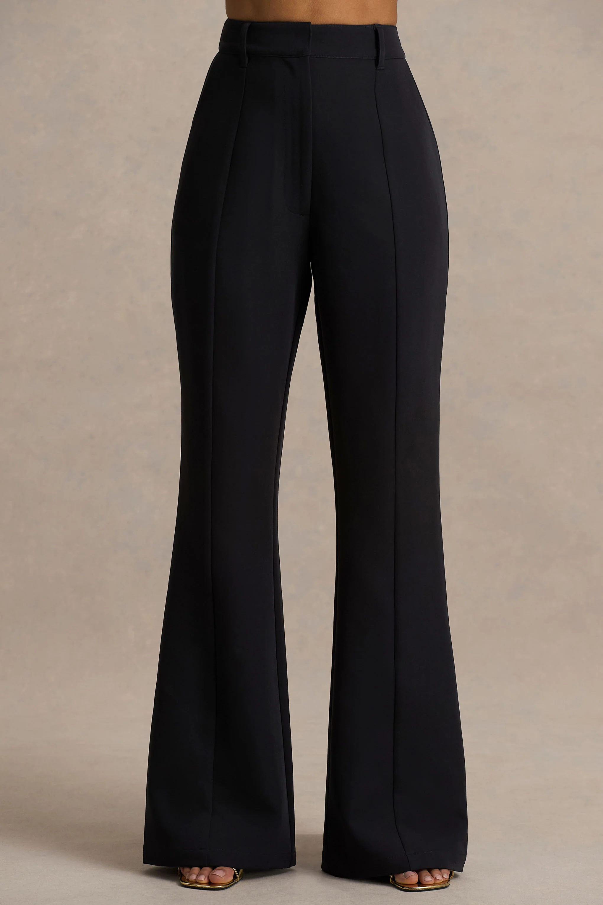 Carina | Black Flared-Leg Tailored Trousers