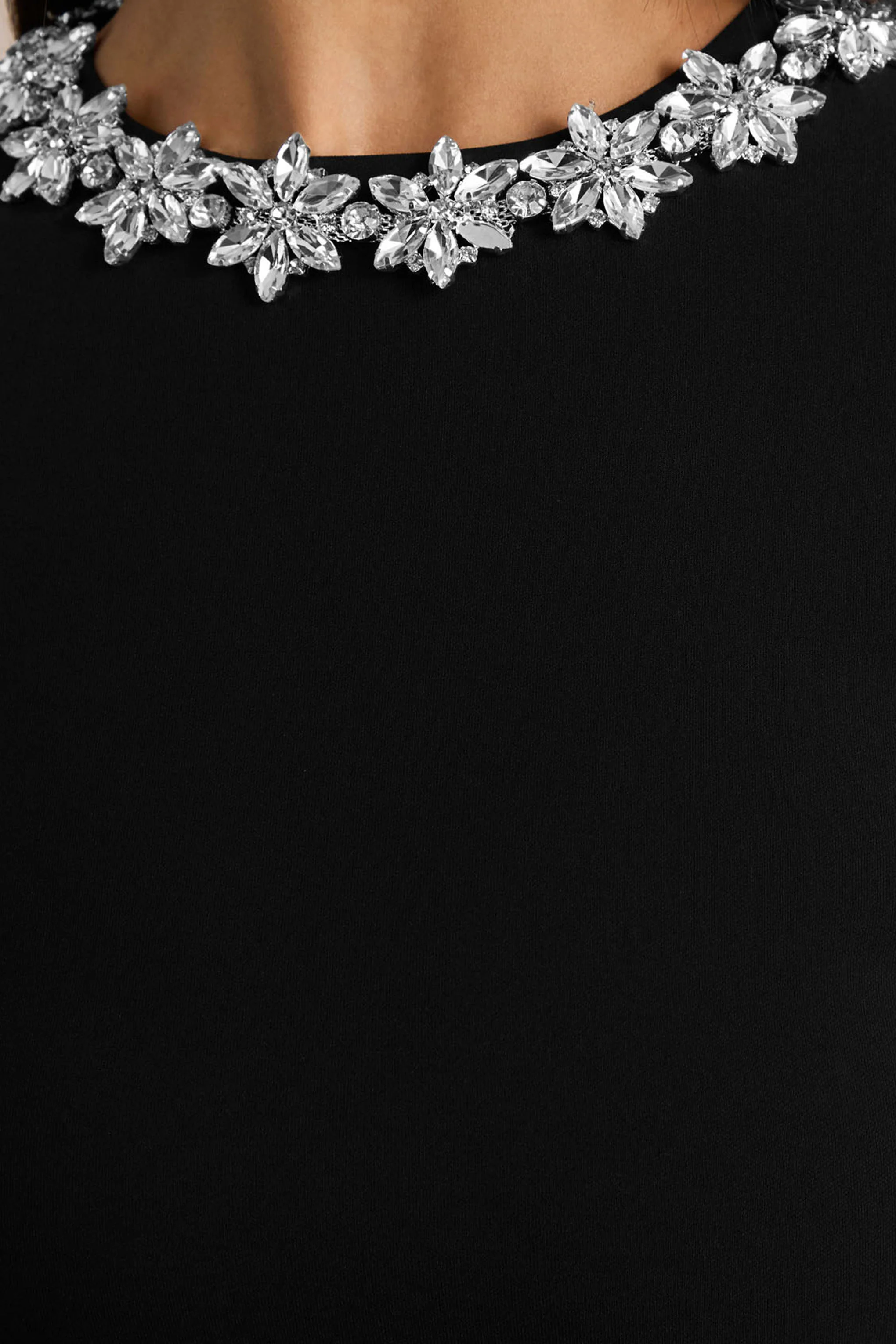 My Wish | Black Embellished High-Neck Mini Dress With Drop-Waist