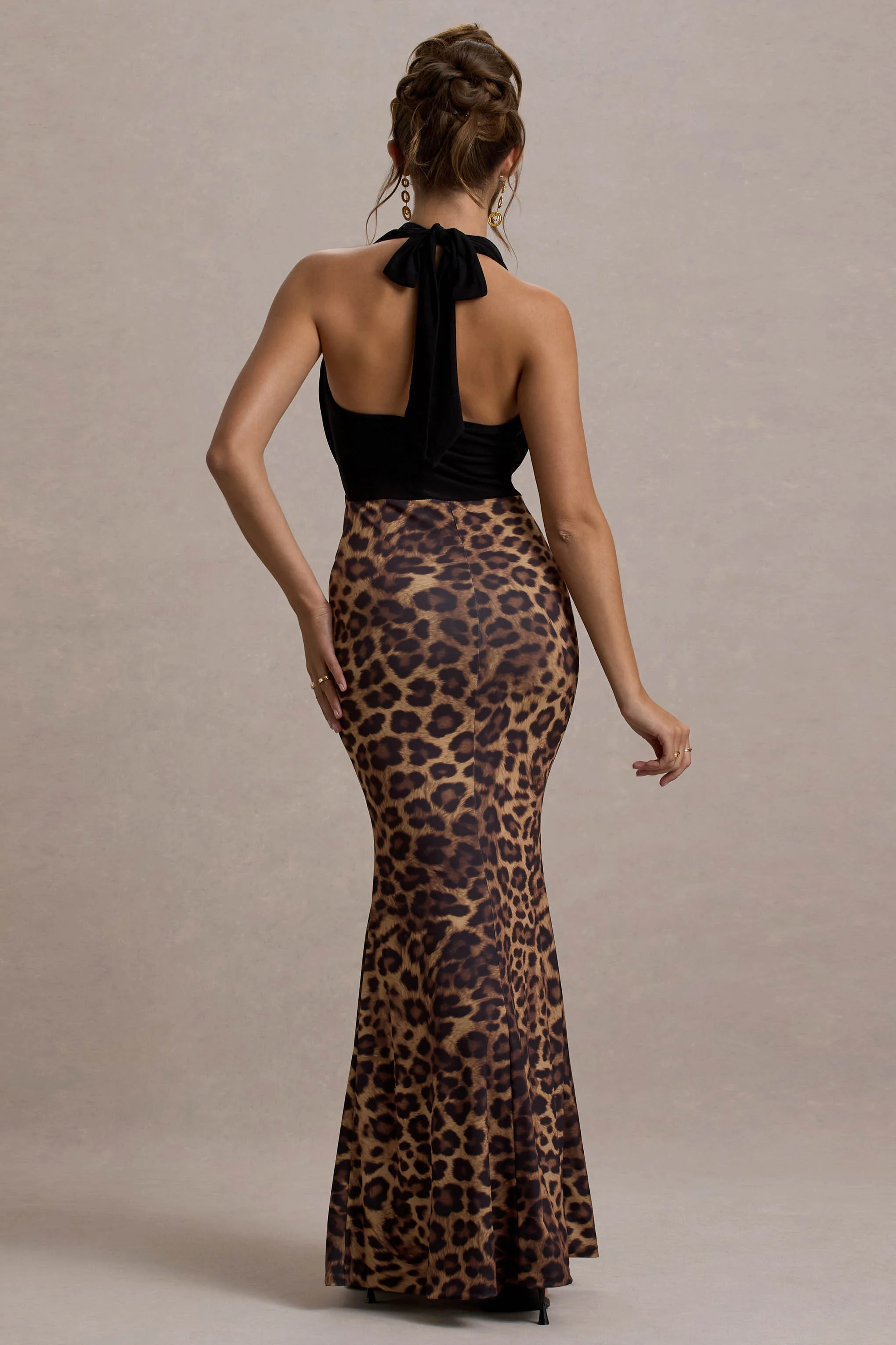 Krystal | Animal Print Deep Plunge-Neck Maxi Dress