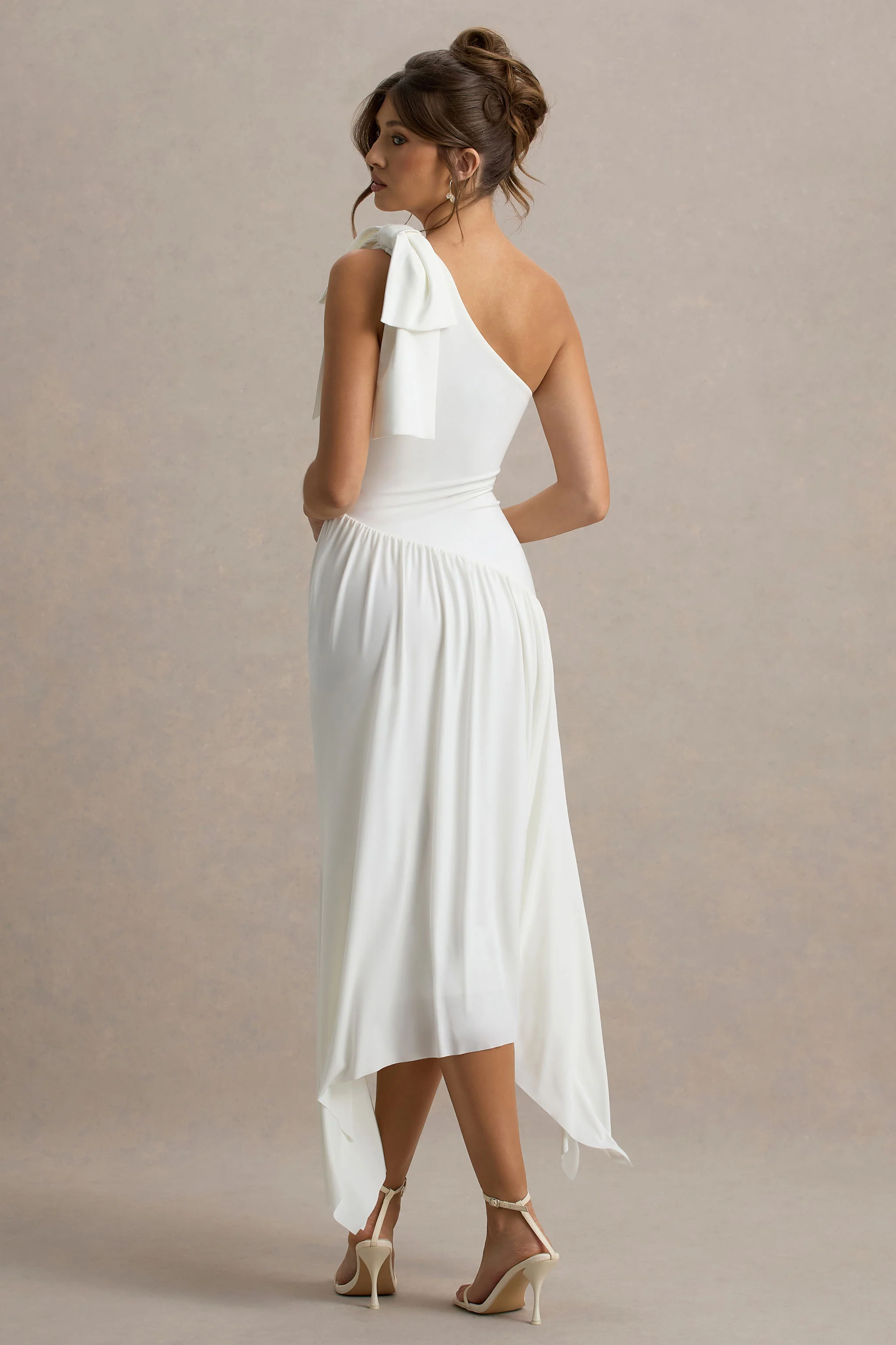 Lotus Love | White One-Shoulder Hanky-Hem Maxi Dress With Bow