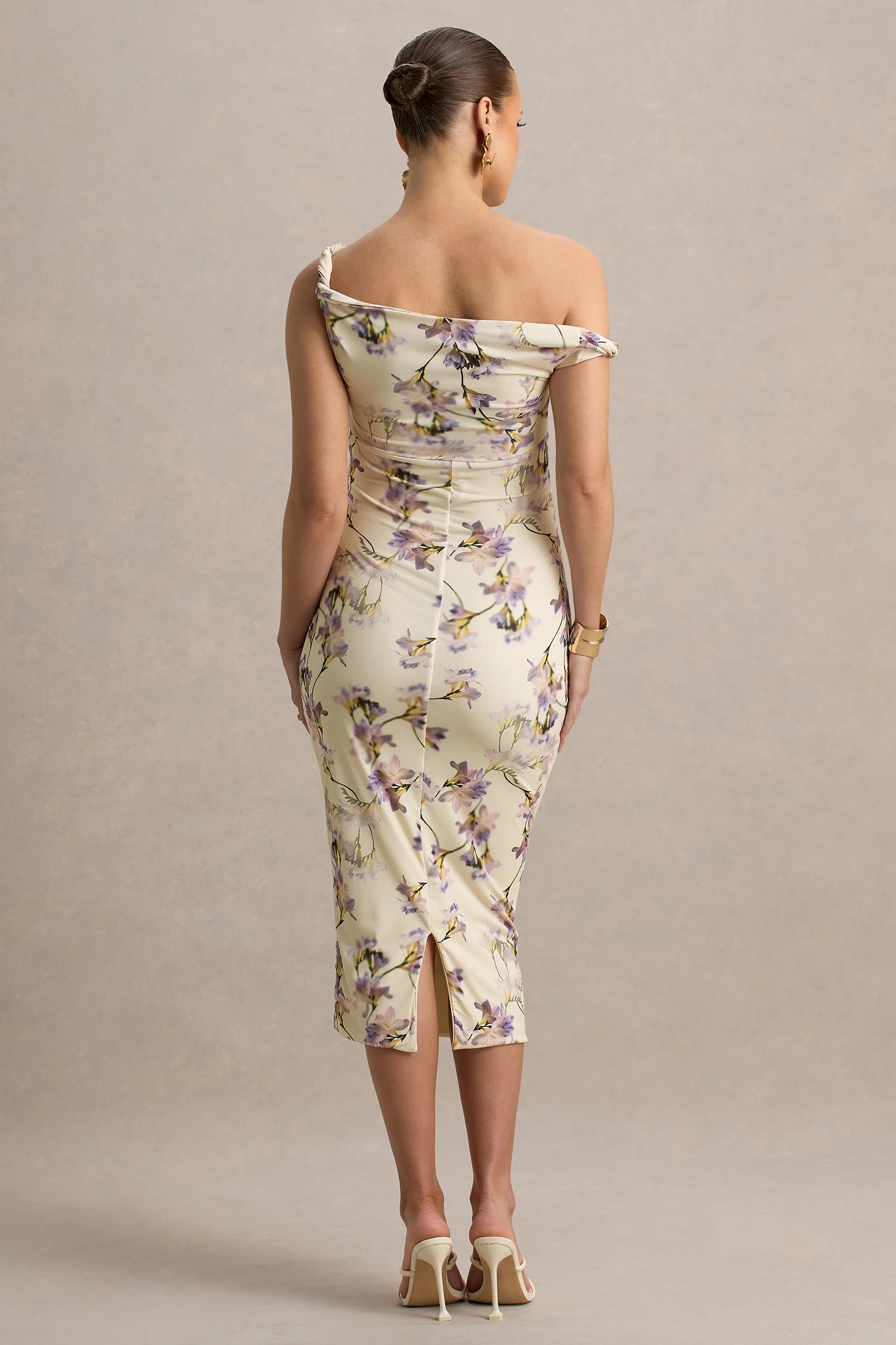 Salome | Lemon Floral Print Floral Print Twisted Asymmetric Maternity Midi Dress
