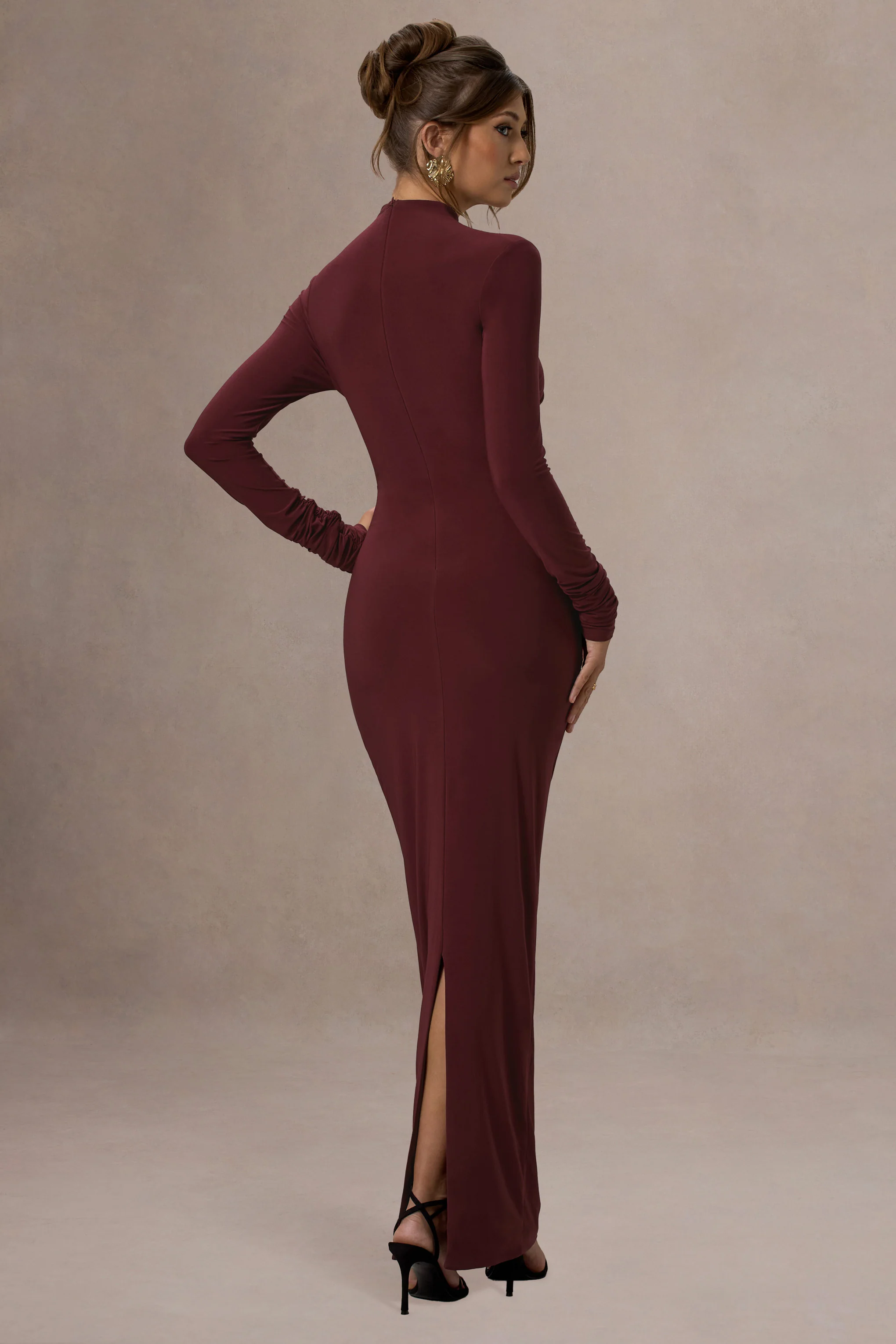 Hespera | Port High-Neck Long-Sleeve Gathered Maxi Dress