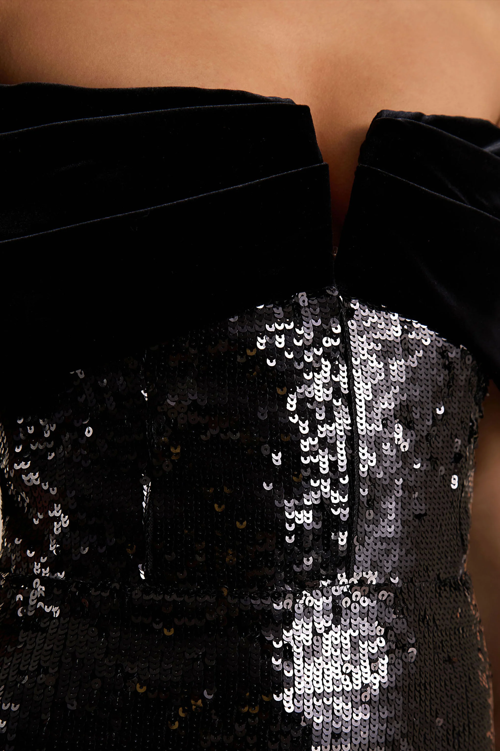 Bex | Black Sequin Bardot-Neck Maxi Dress