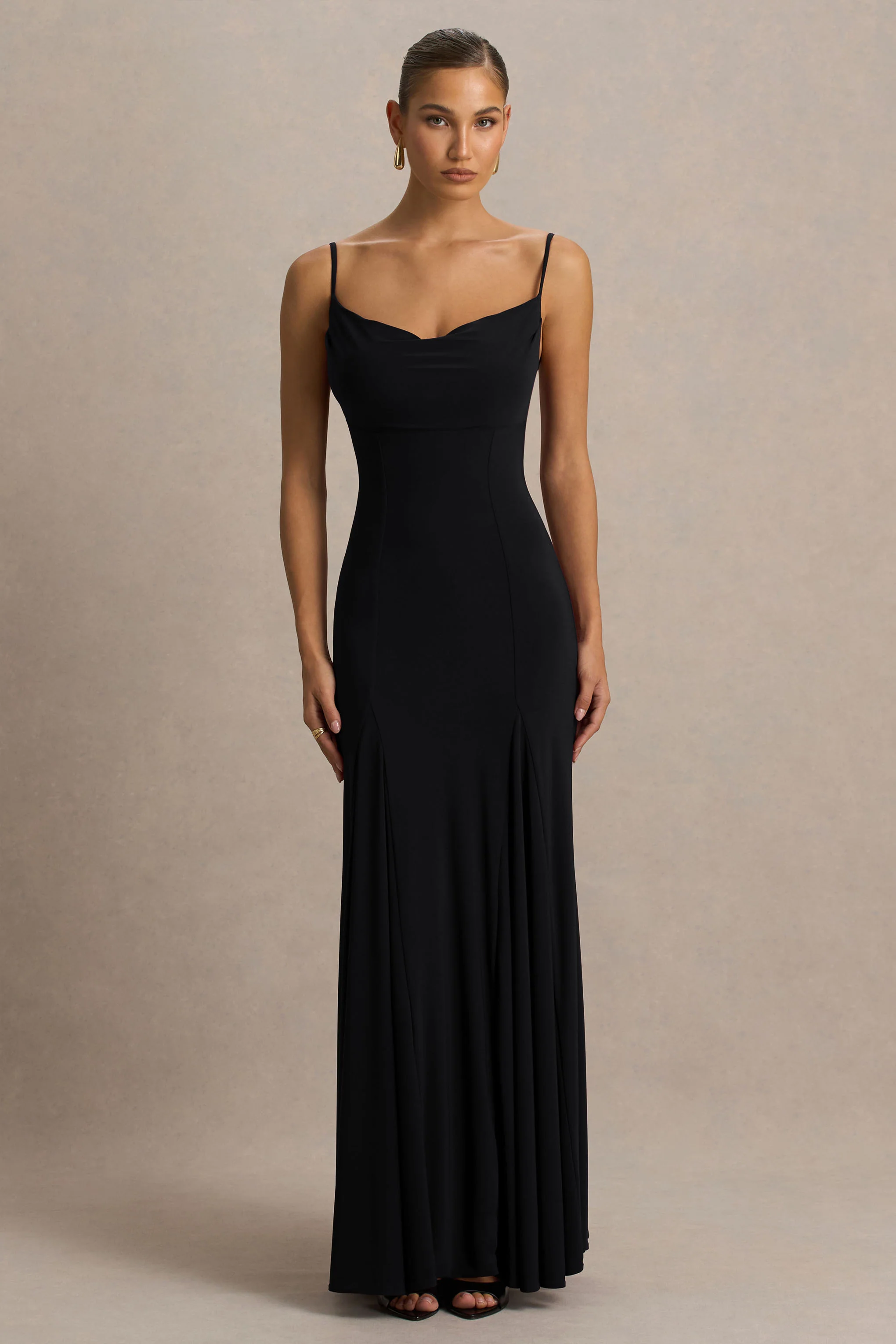 Gabbie | Black Cowl-Neck Maxi Dress With Mesh Back Detail