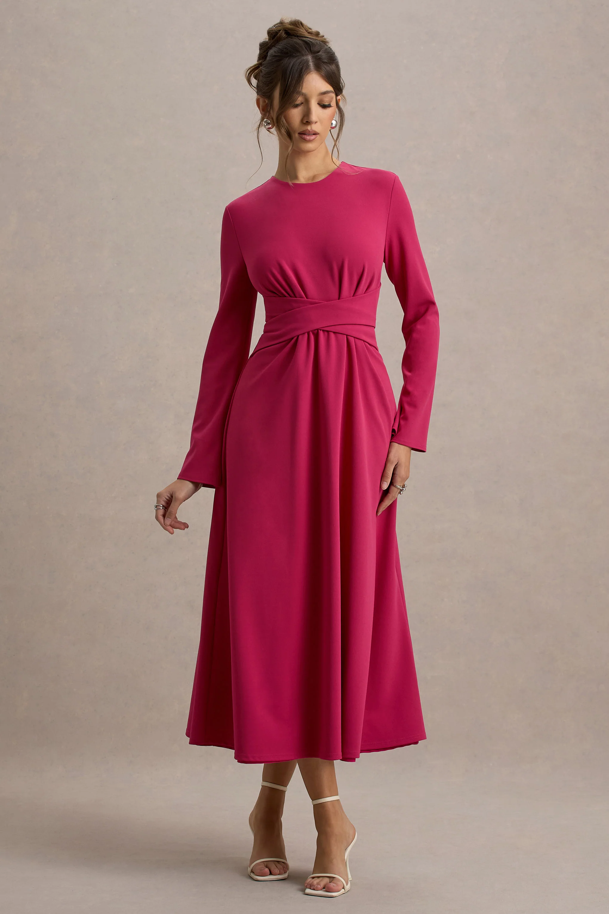 Cassiopeia | Lemon Long-Sleeve Midi Dress With Cross Waist