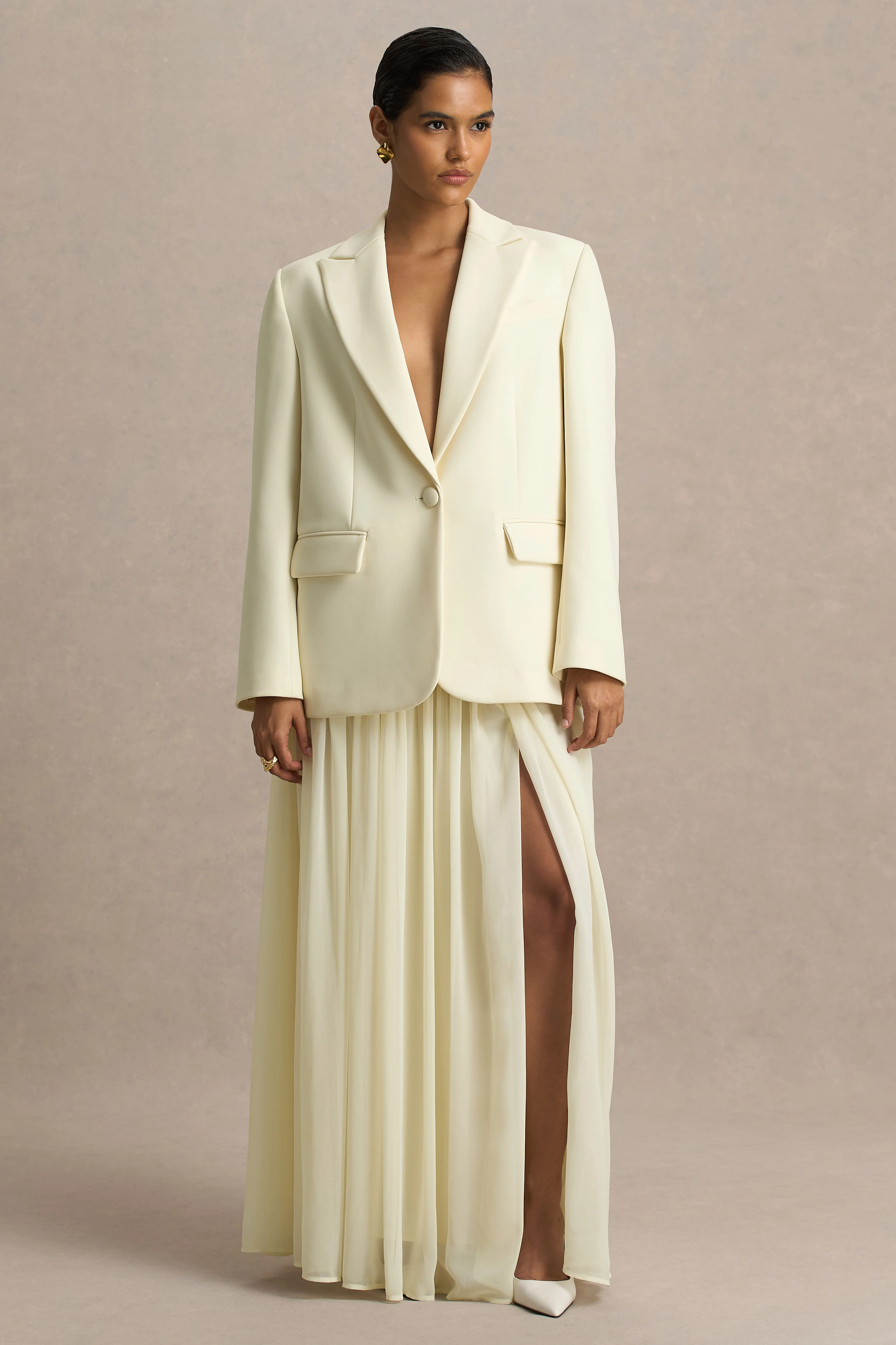 Spencer | Cream Chiffon Pleated Maxi Skirt