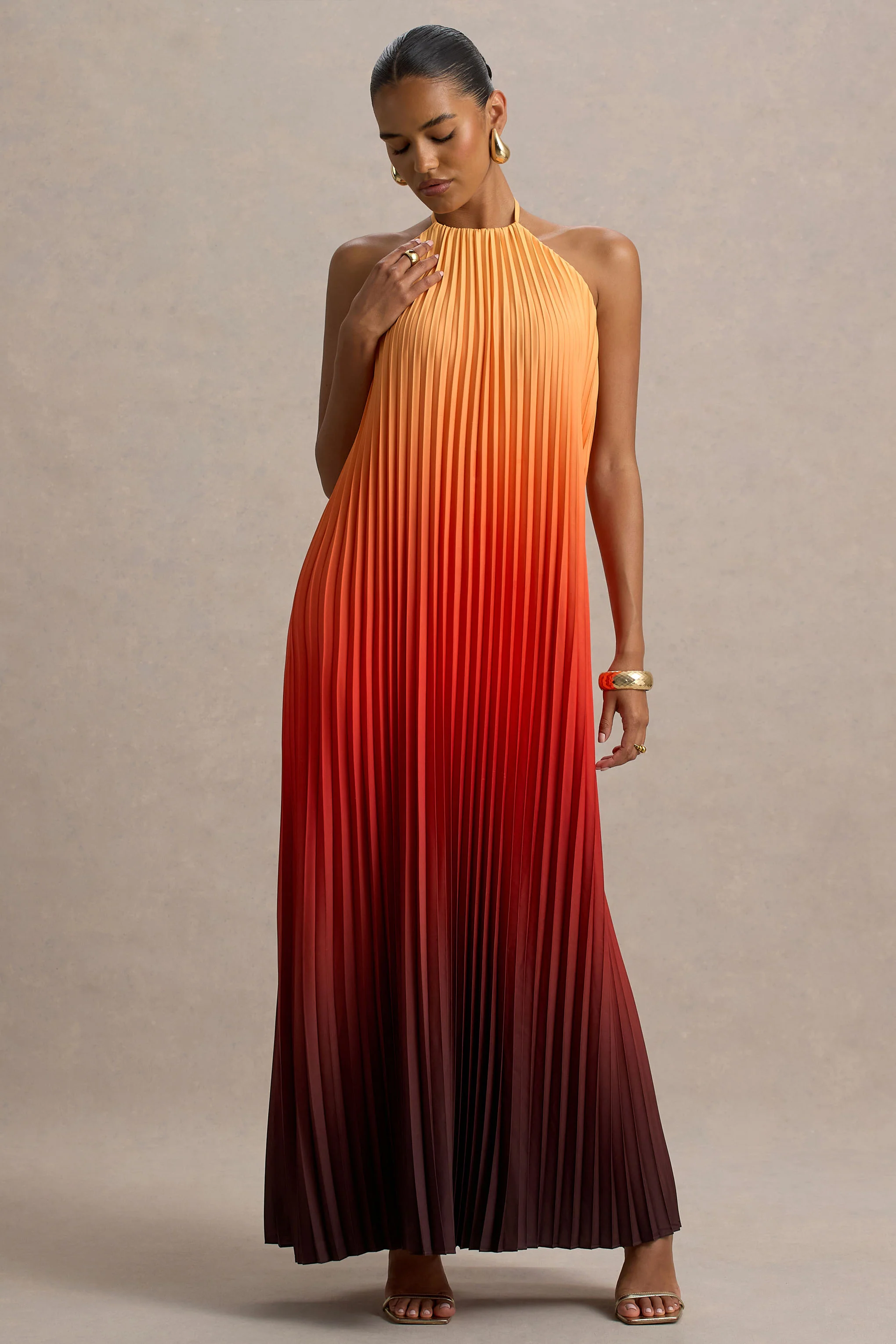 Anacapri | Orange Ombre Halter-Neck Backless Maxi Dress