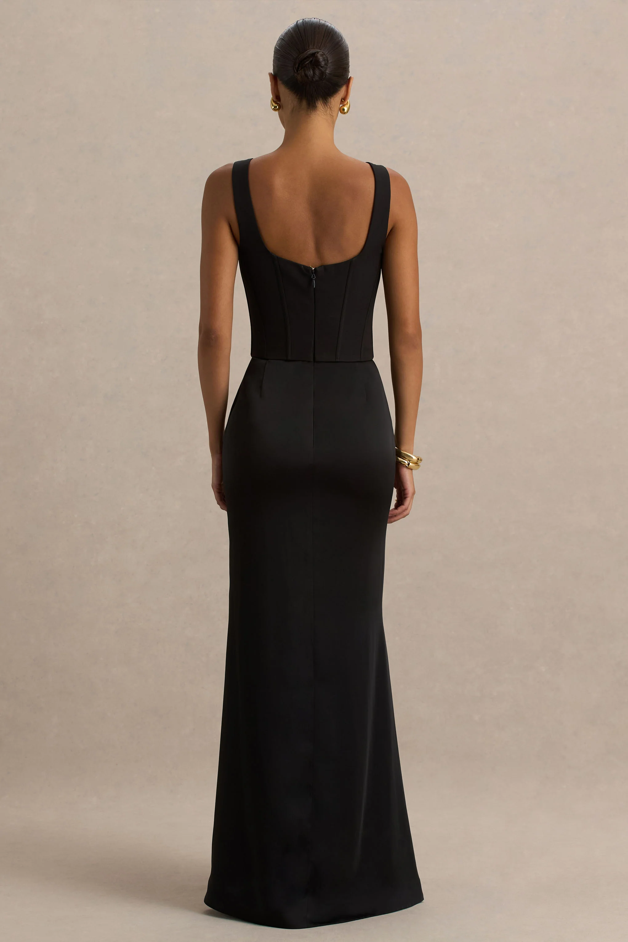 Morgan | Black Satin Corset Maxi Dress