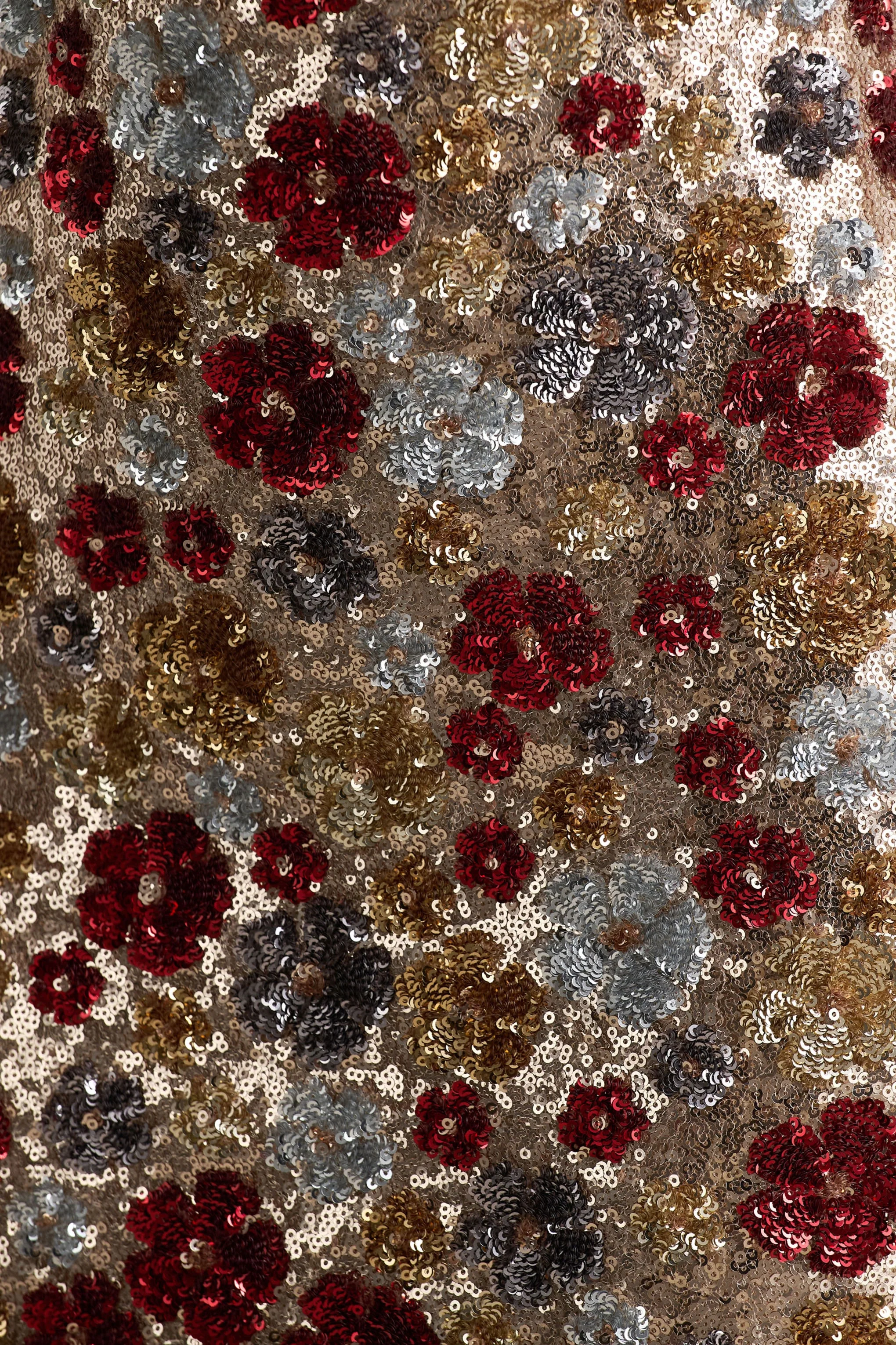 Vitora | Red Floral Sequin Square-Neck Maxi Dress