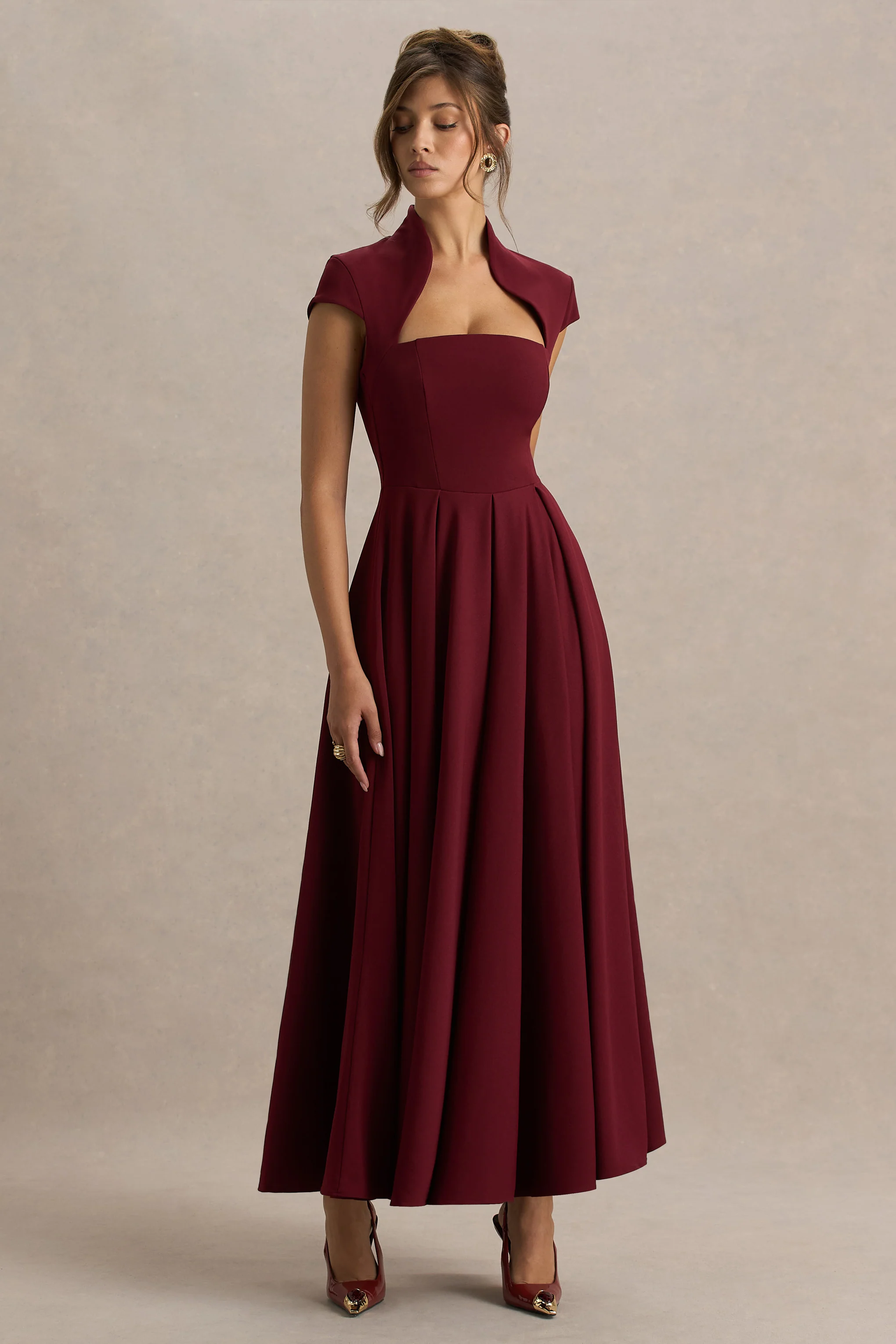 Scarlett | Burgundy Asymmetric-Neck Maxi Dress