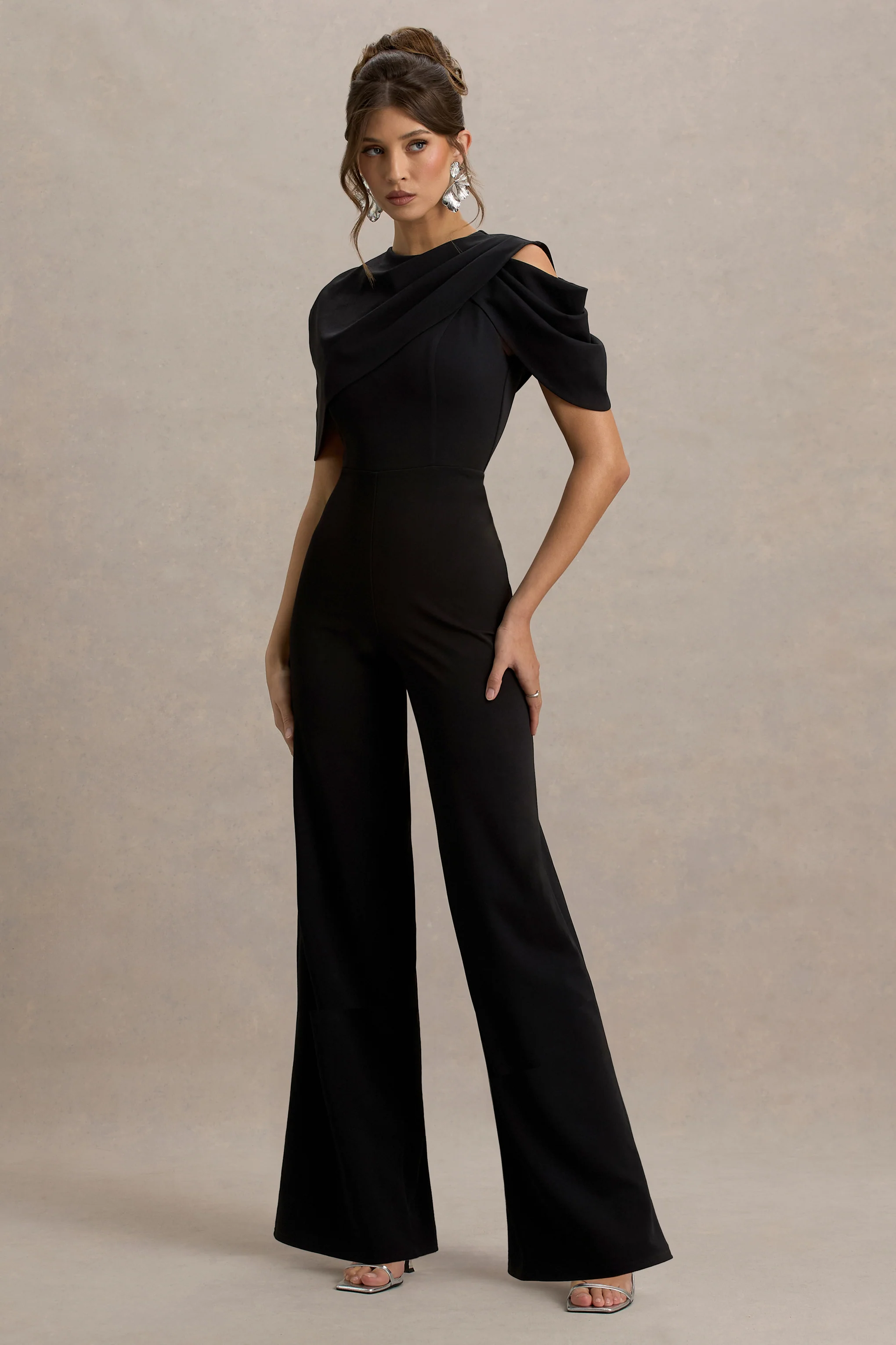 My Destiny | Black Asymmetric Draped Jumpsuit