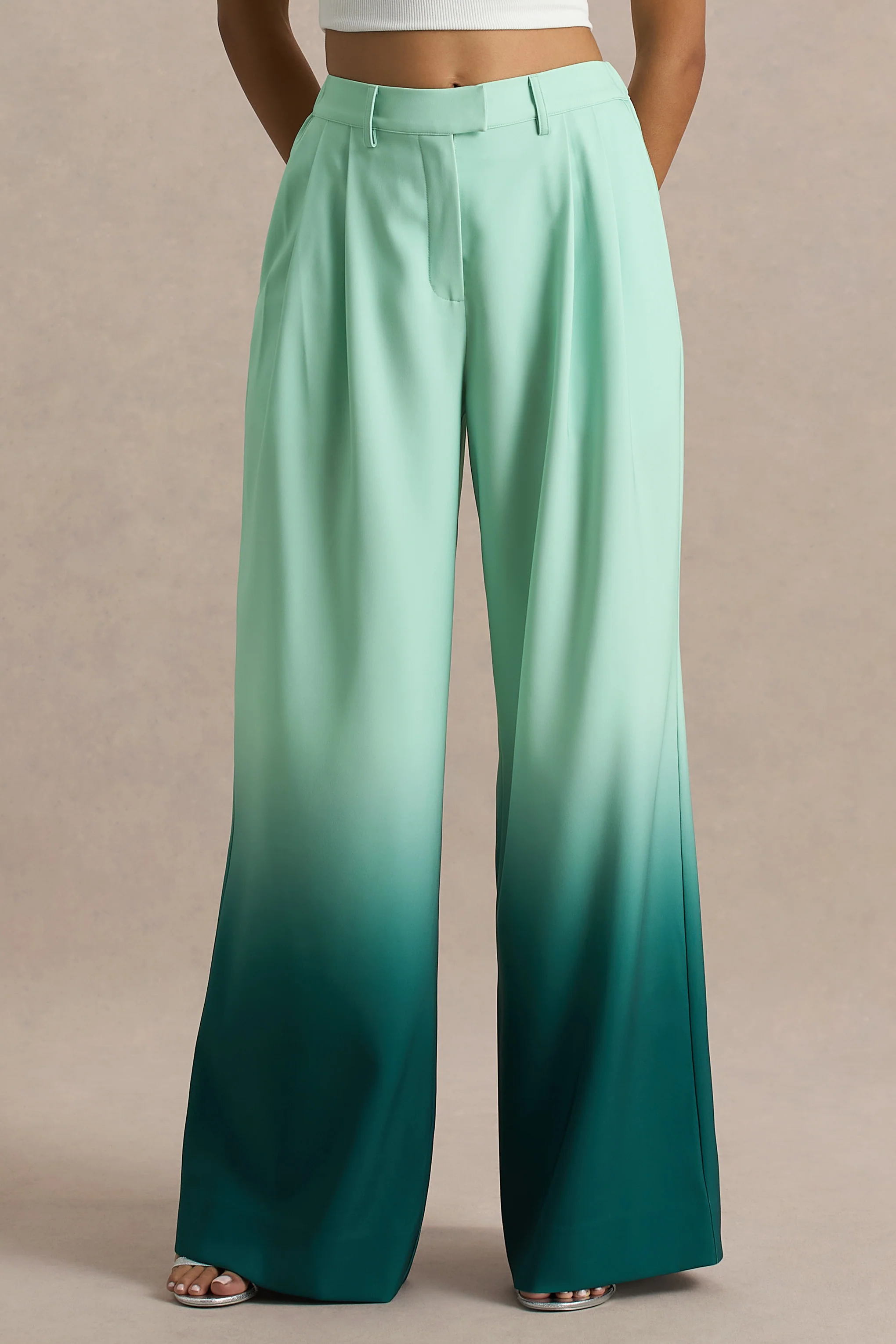 Safia | Emerald Ombre Satin Wide-Leg